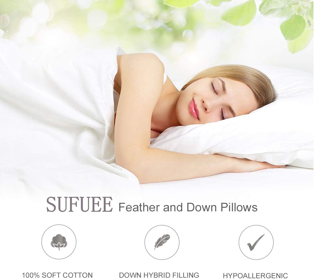 Detalle 2 de SUFUEE Luxury Goose Feather & Down Pillow Pair with 100% Cotton Cover (Standard)