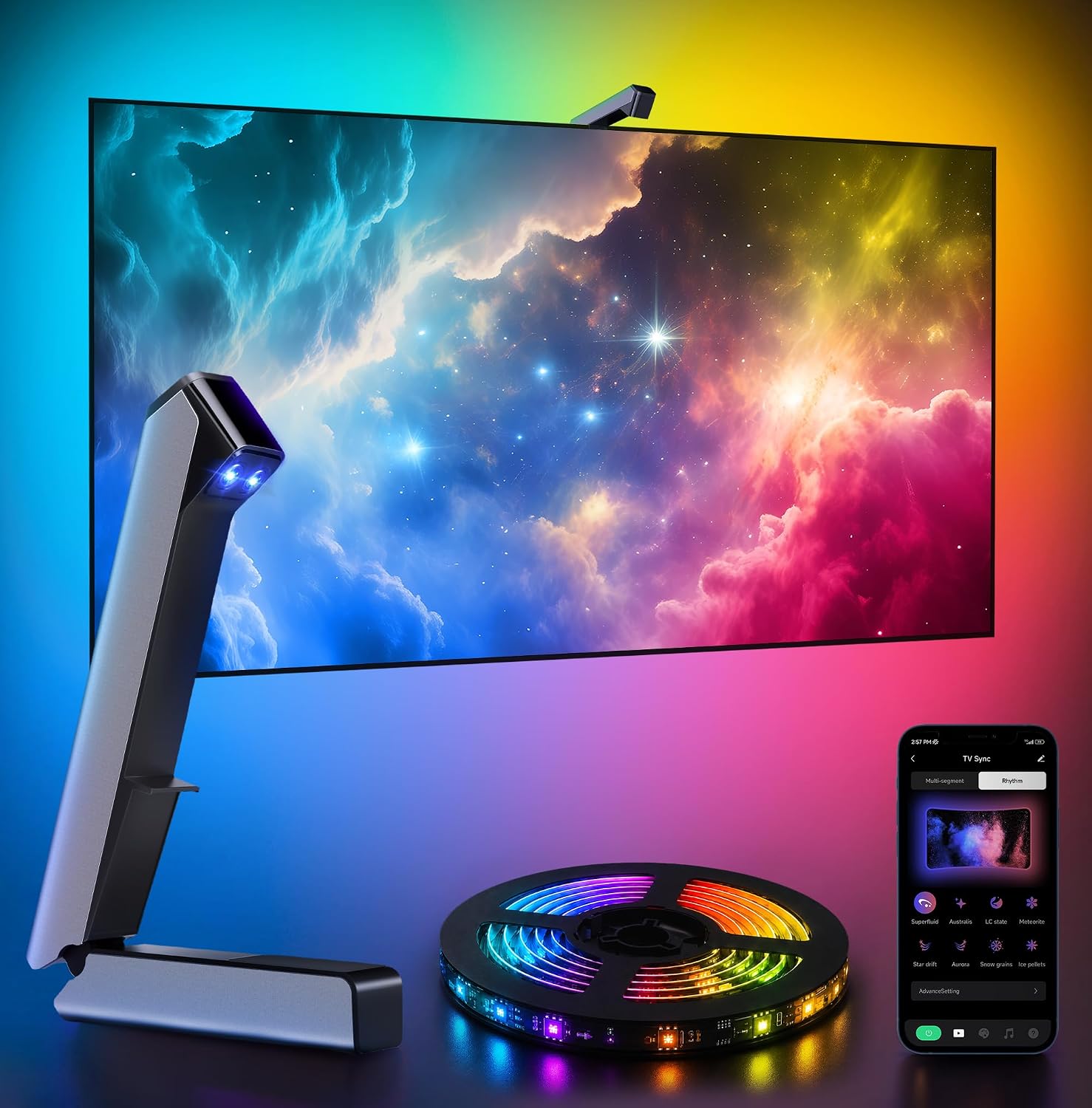 Detalle de LAVON L06 RGBIC TV Backlight, 18 Feet, 4-Sensor Screen Sync