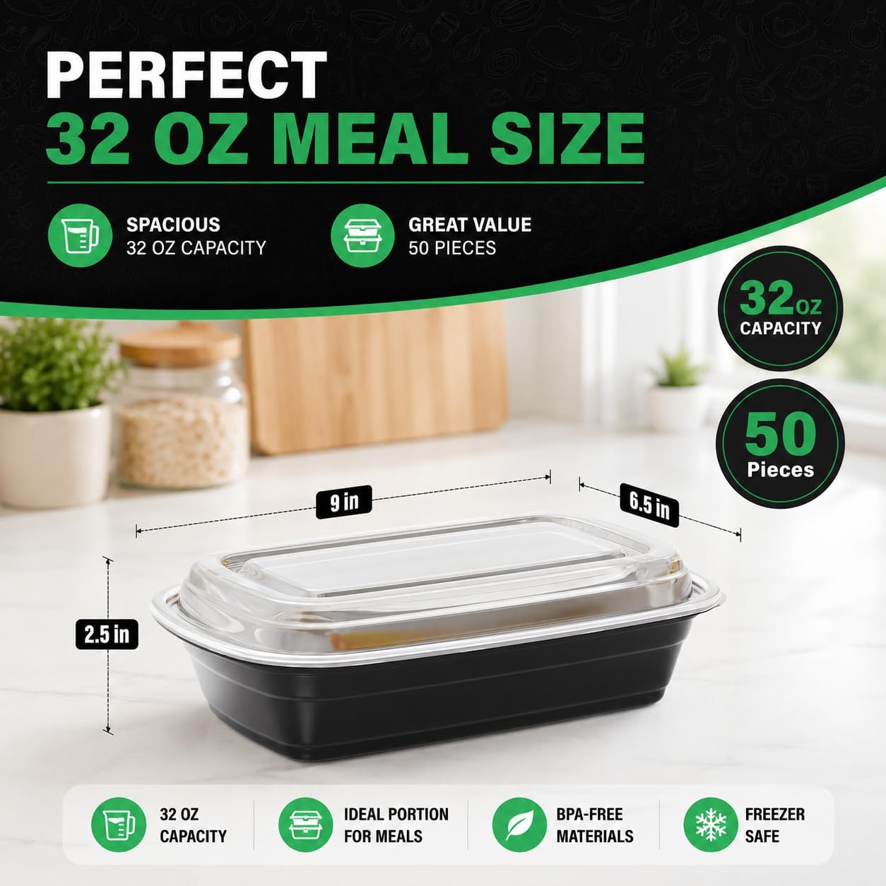 Thumbnail 1 de WUHUIXOZ 50 Stück 946 ml Meal Prep Behälter mit Deckel – Wiederverwendbar, mikrowellengeeignet, spülmaschinenfest