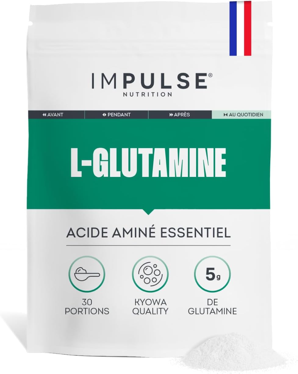 Detalle de Impulse Nutrition – L-Glutamine Kyowa® 100% Pure & Végétale – Poudre sans goût, 150 g, Fabriqué en France