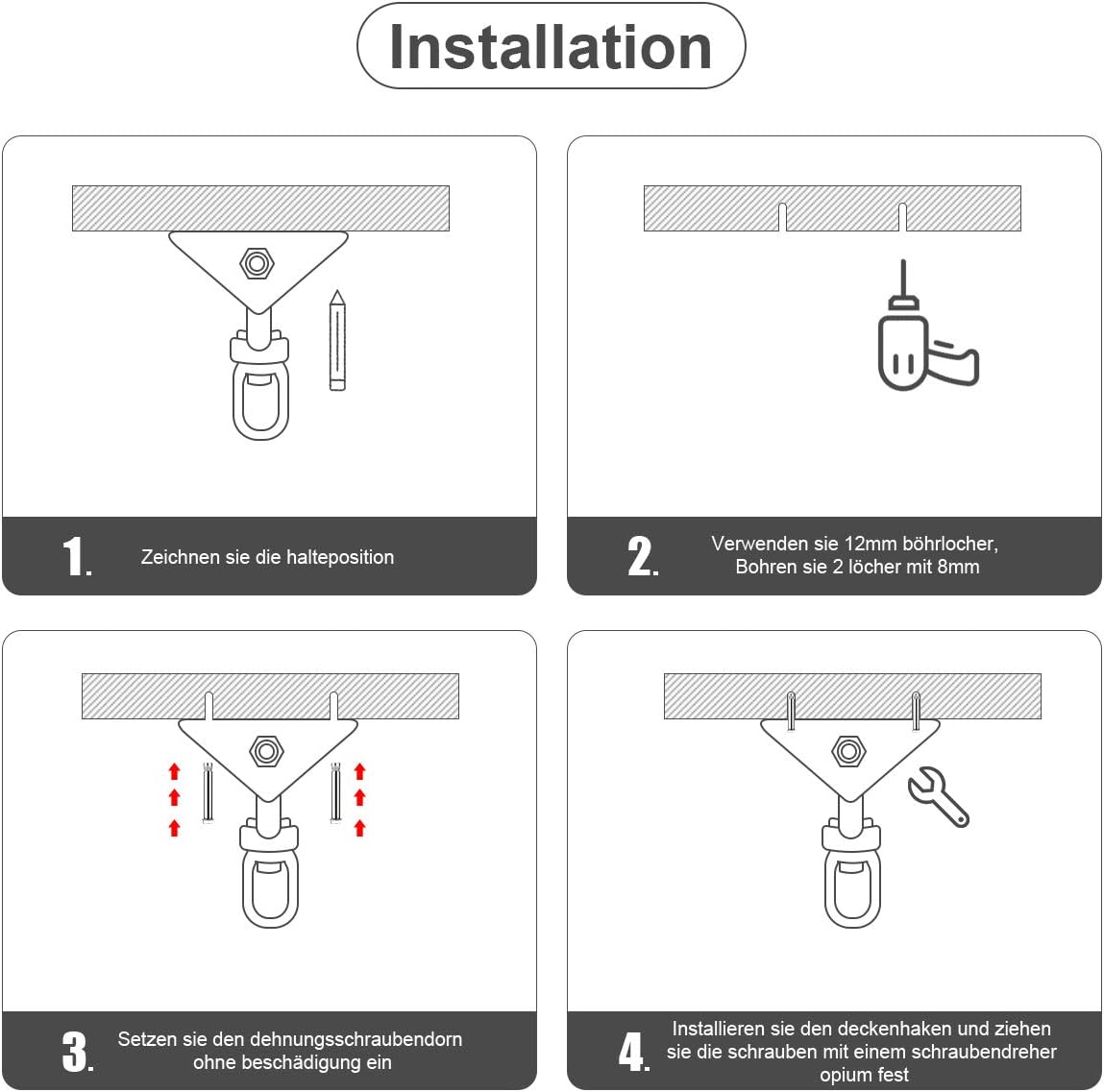 Detalle 2 de Deckenhaken Hängesessel Schwingfeder 450KG – 360° Drehbar aus Edelstahl