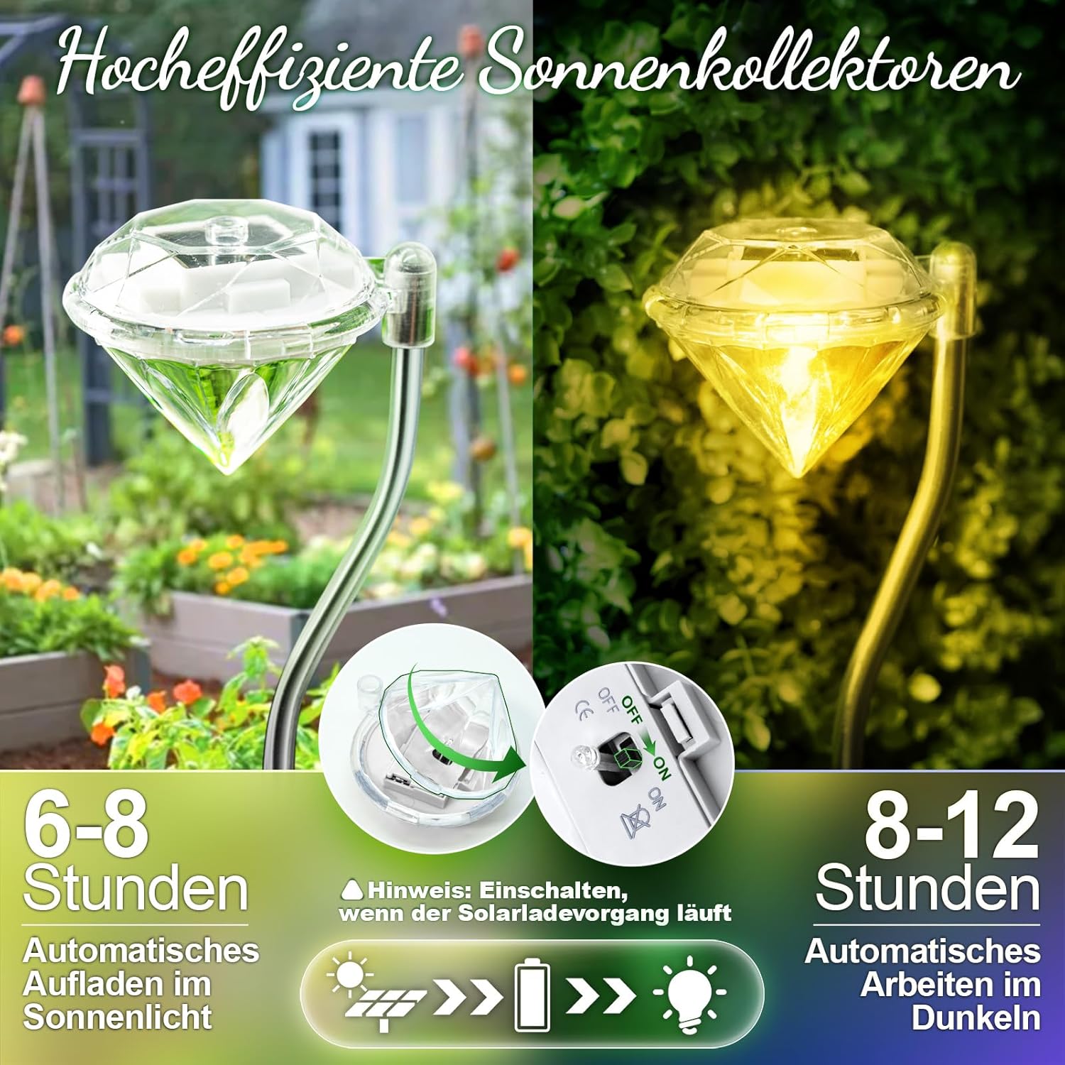 Thumbnail 3 de Anordsem Solar Lights Outdoor Garden Diamond Stake Lamp 4 Pack
