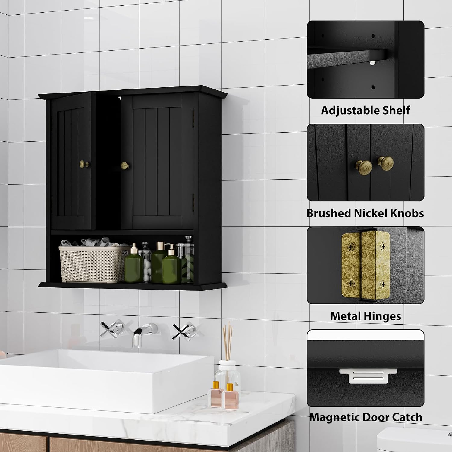 Thumbnail 5 de Mino Kesper Bathroom Wall Cabinet – Over Toilet Storage with 2 Doors and Open Shelf