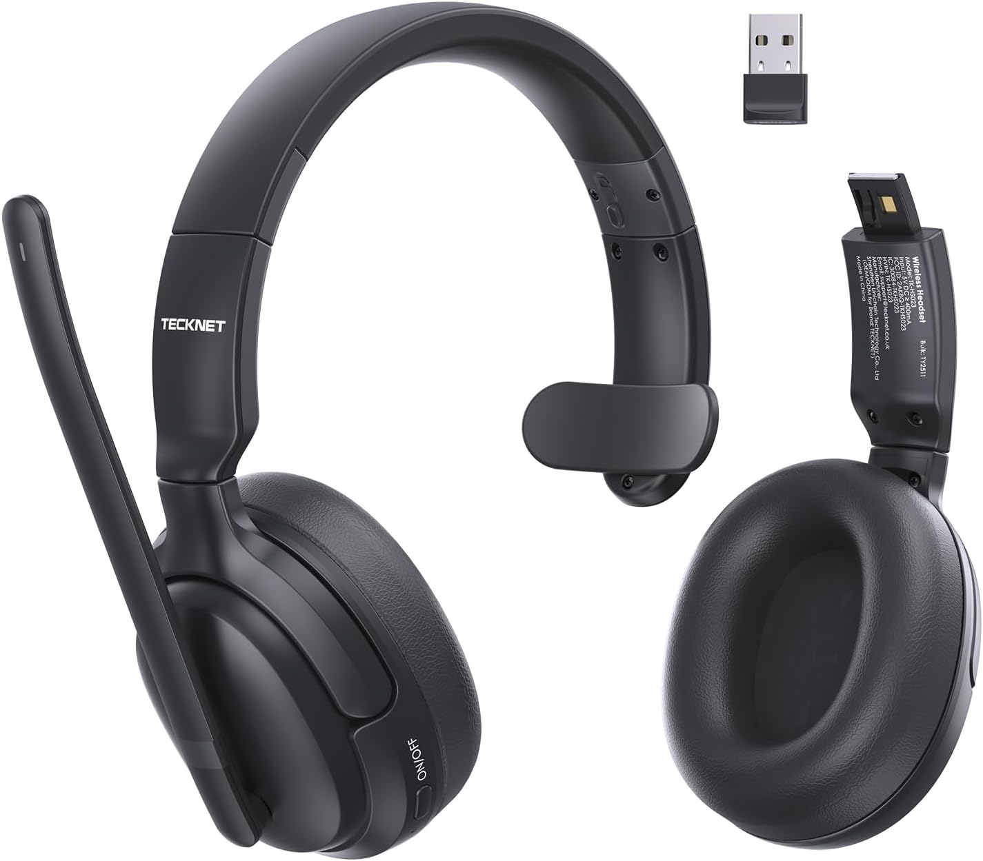Detalle de TECKNET 5.4 Bluetooth Headphones Over Ear with Dual Connection, 65H Battery and 2-in-1 Mono/Stereo
