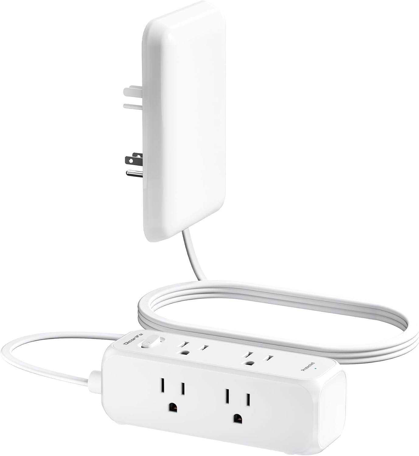 Detalle de Olcorife Flat Extension Cord with Outlet Cover — 6 Outlets, 3 ft, Flat Plug Power Strip