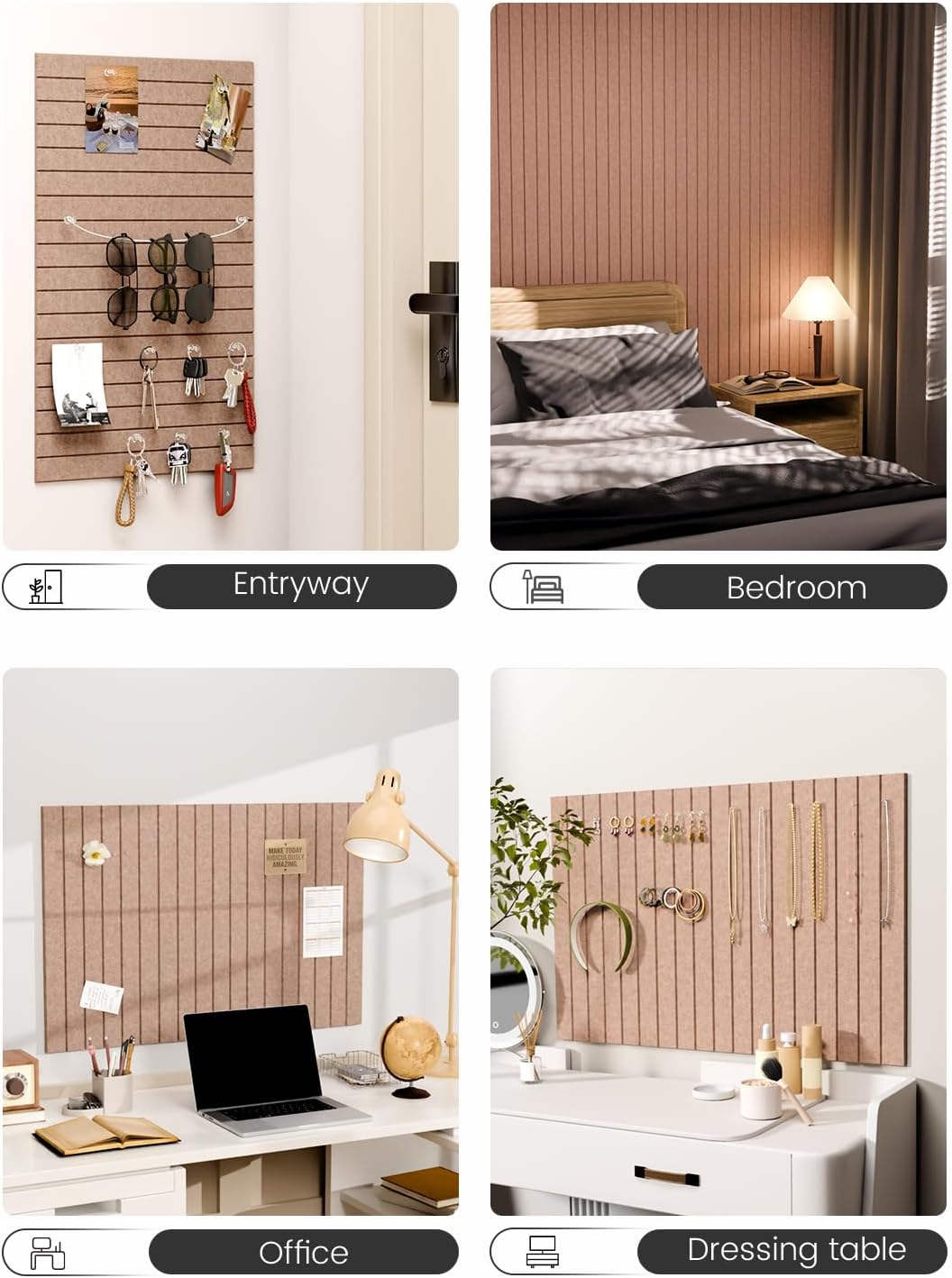 Thumbnail 6 de Fluxynara Boho Fine-Stripe Felt Bulletin Board Tiles, 6-Pack with Pushpins