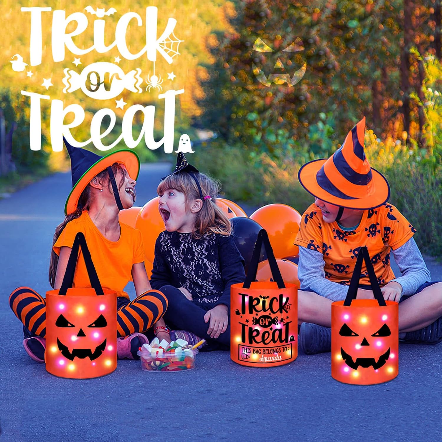 Detalle 2 de Light-up Halloween treat bucket, ghost design