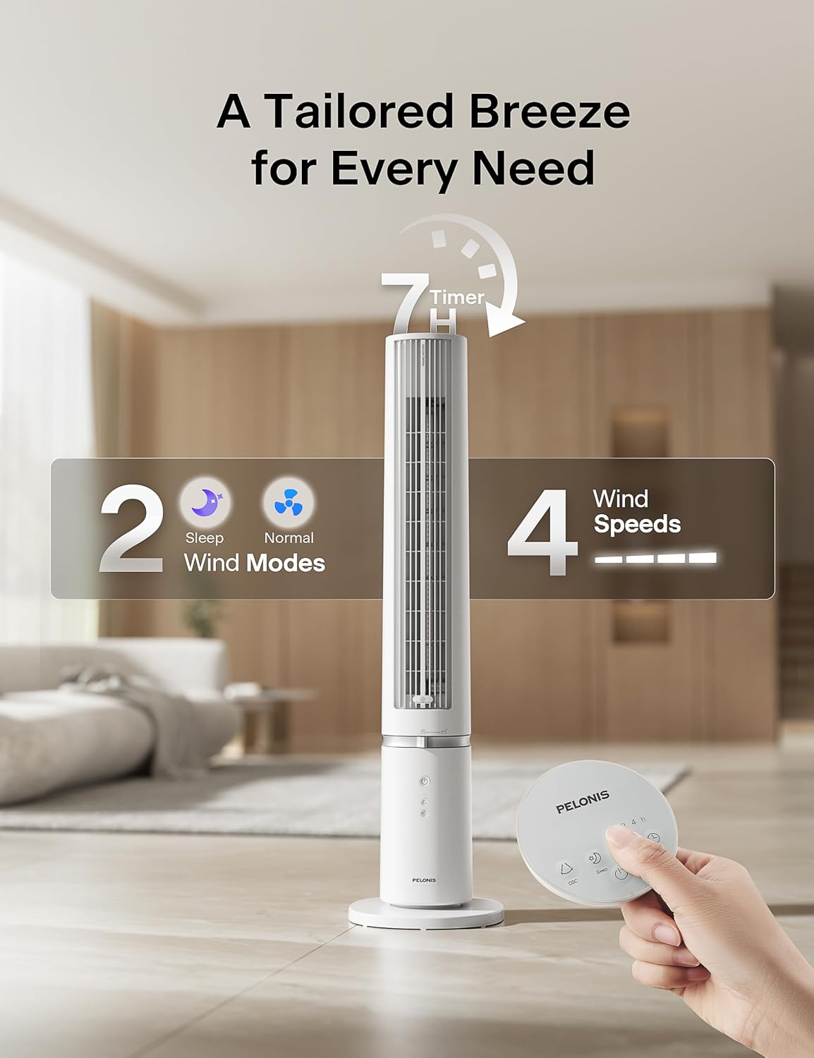 Detalle de Pelonis 40-Inch Tower Fan for Bedroom with Washable Design, 2000 CFM, 4 Speeds + 2 Modes, 90° Oscillation