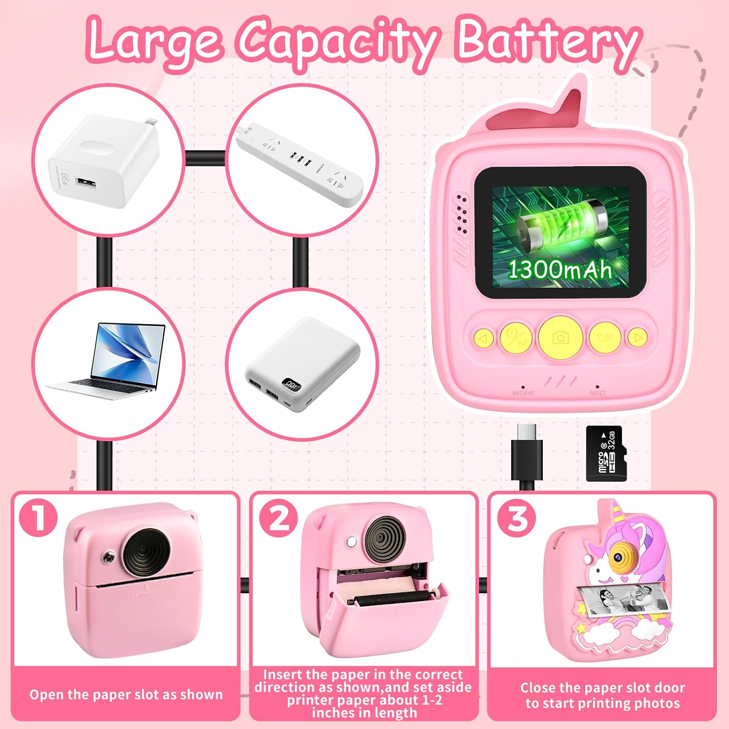 Thumbnail 6 de Kids Instant Print Camera 48MP 32GB