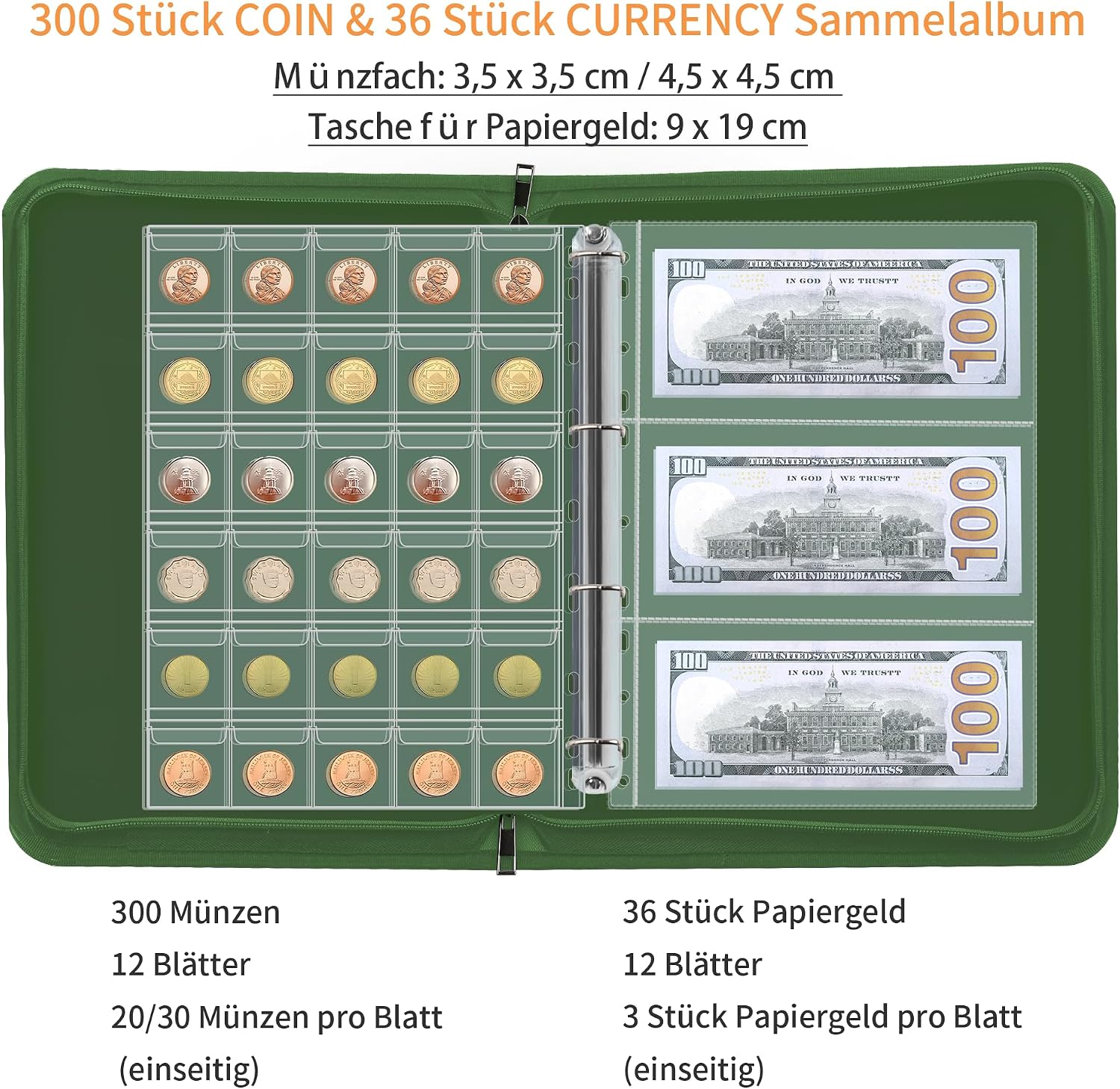 Thumbnail 2 de Münzsammelbuchhalter Sammler 300 Taschen feuerfest