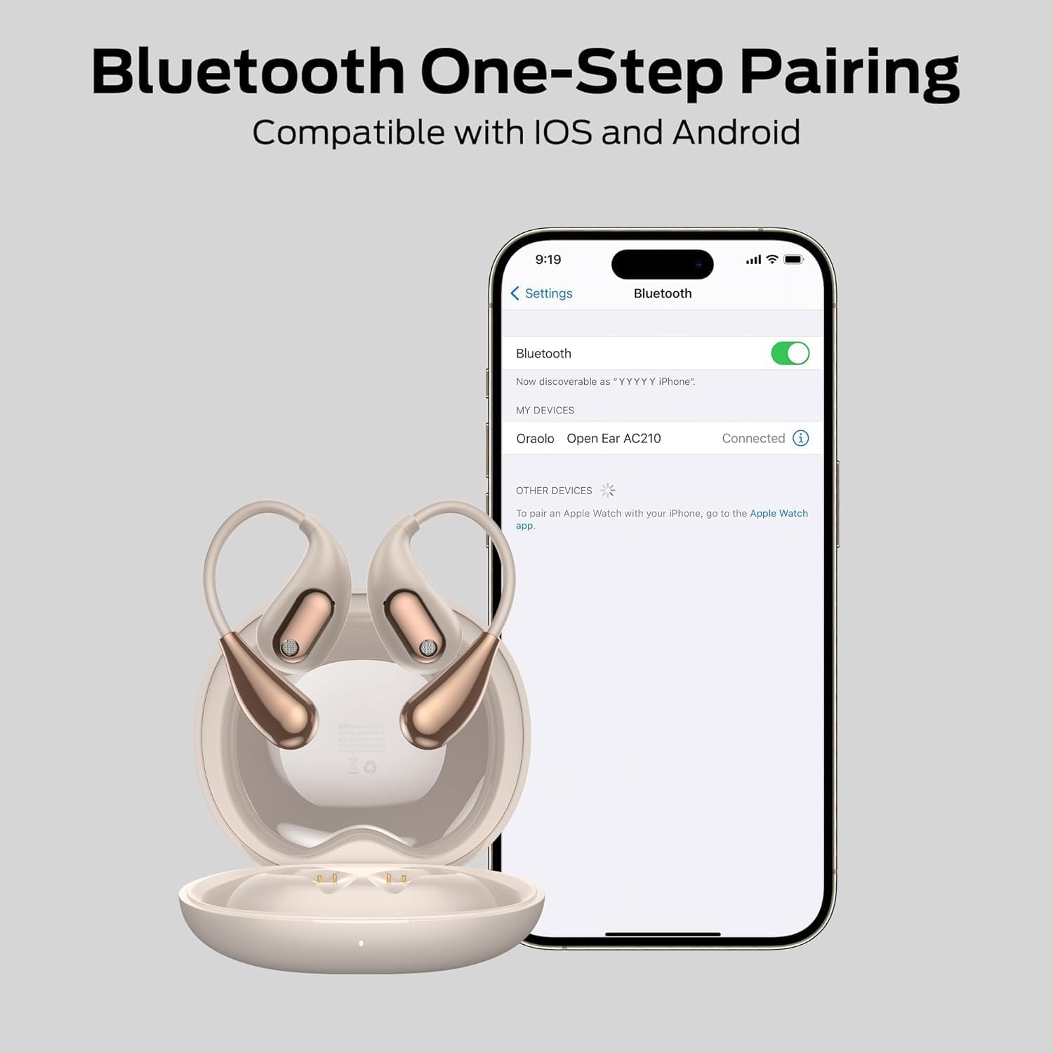 Detalle de Oraolo Open Ear Headphones (Open Ear Wireless Earbuds) with Bluetooth 5.4, Ear Hooks, IPX5, up to 30H – Golden