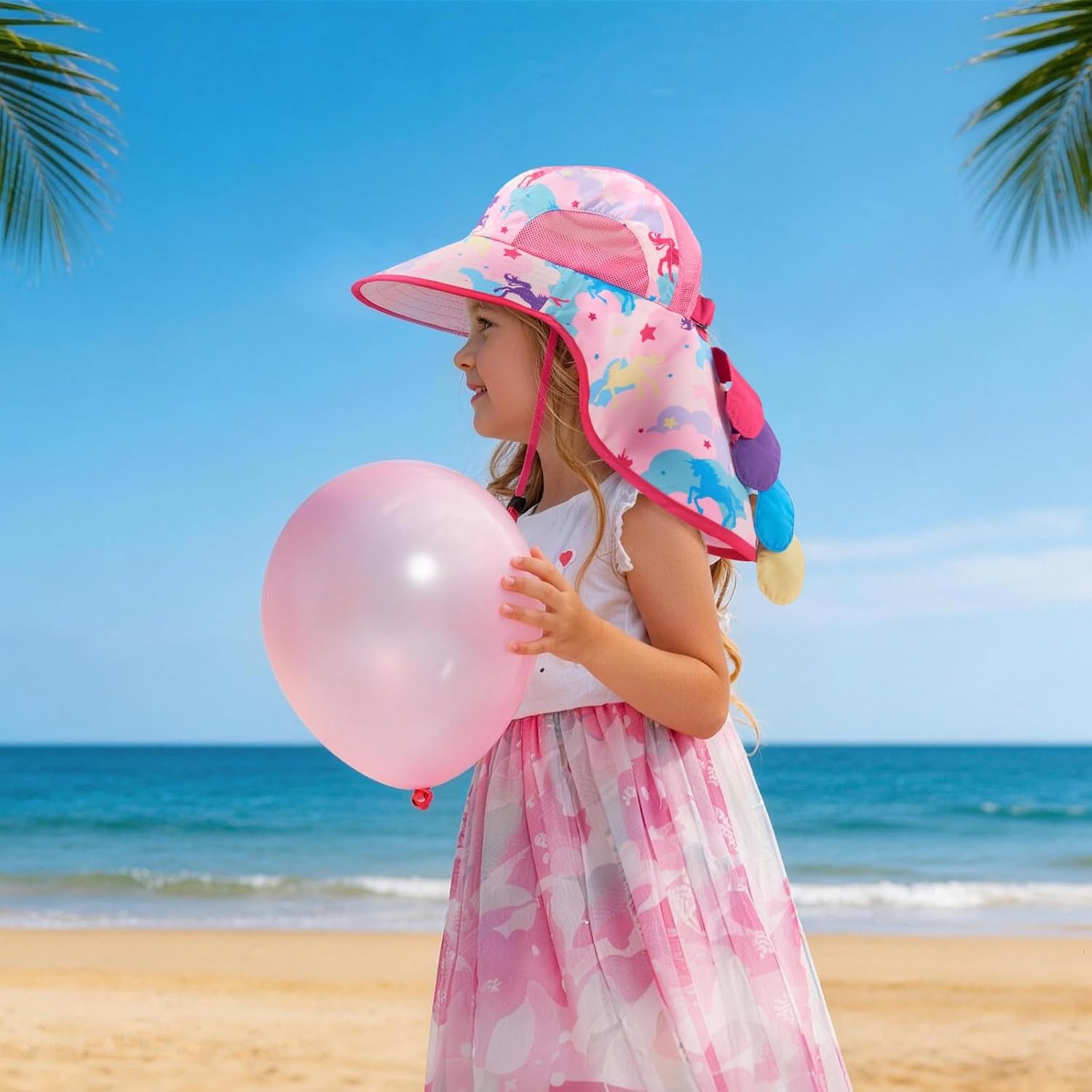 Detalle de WAWSAM Kids Unicorn Sun Hat for Girls – Adjustable UV Protective Summer Beach Cap