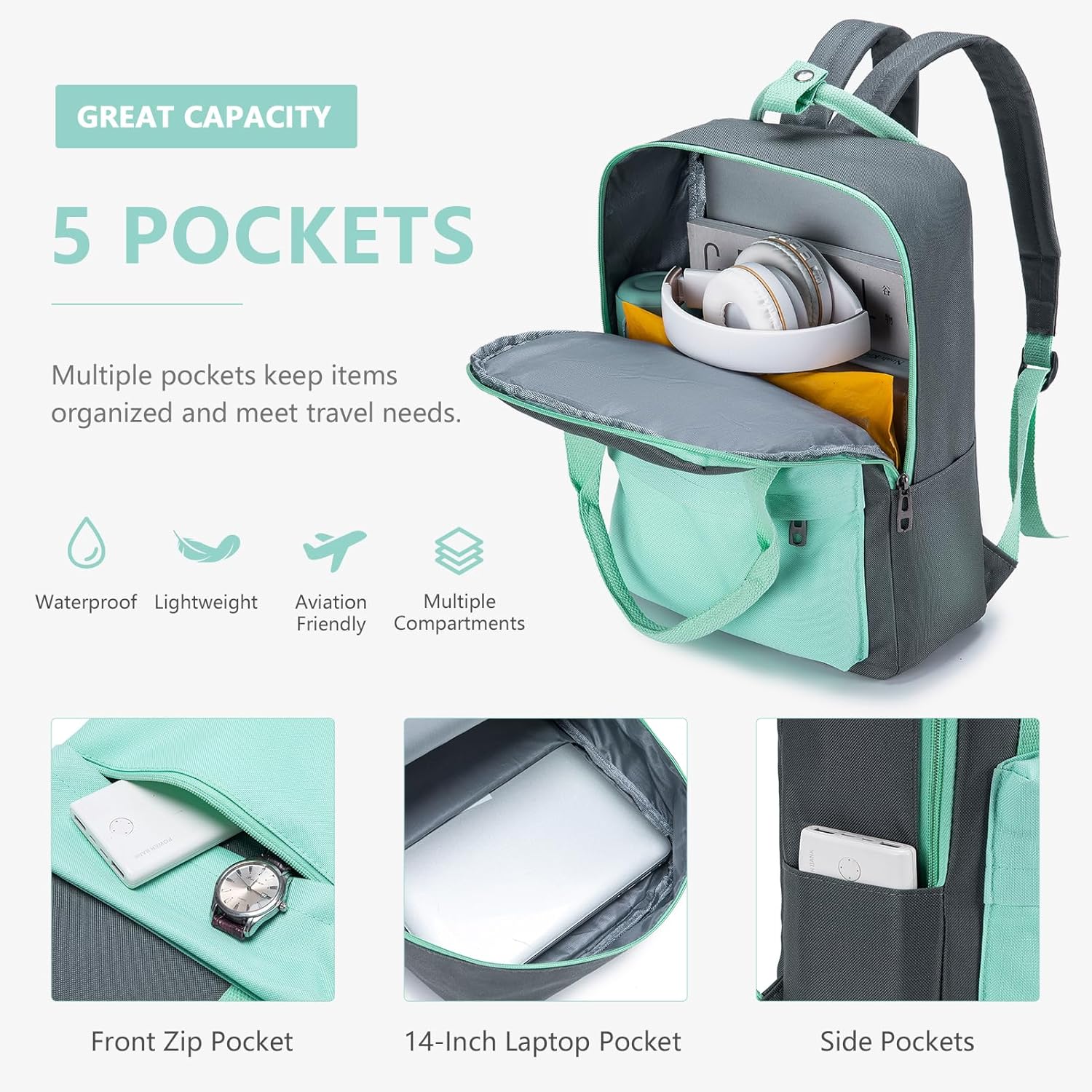 Thumbnail 2 de SUCIKORIO 40x30x15cm Travel Backpack Underseat Cabin Bag