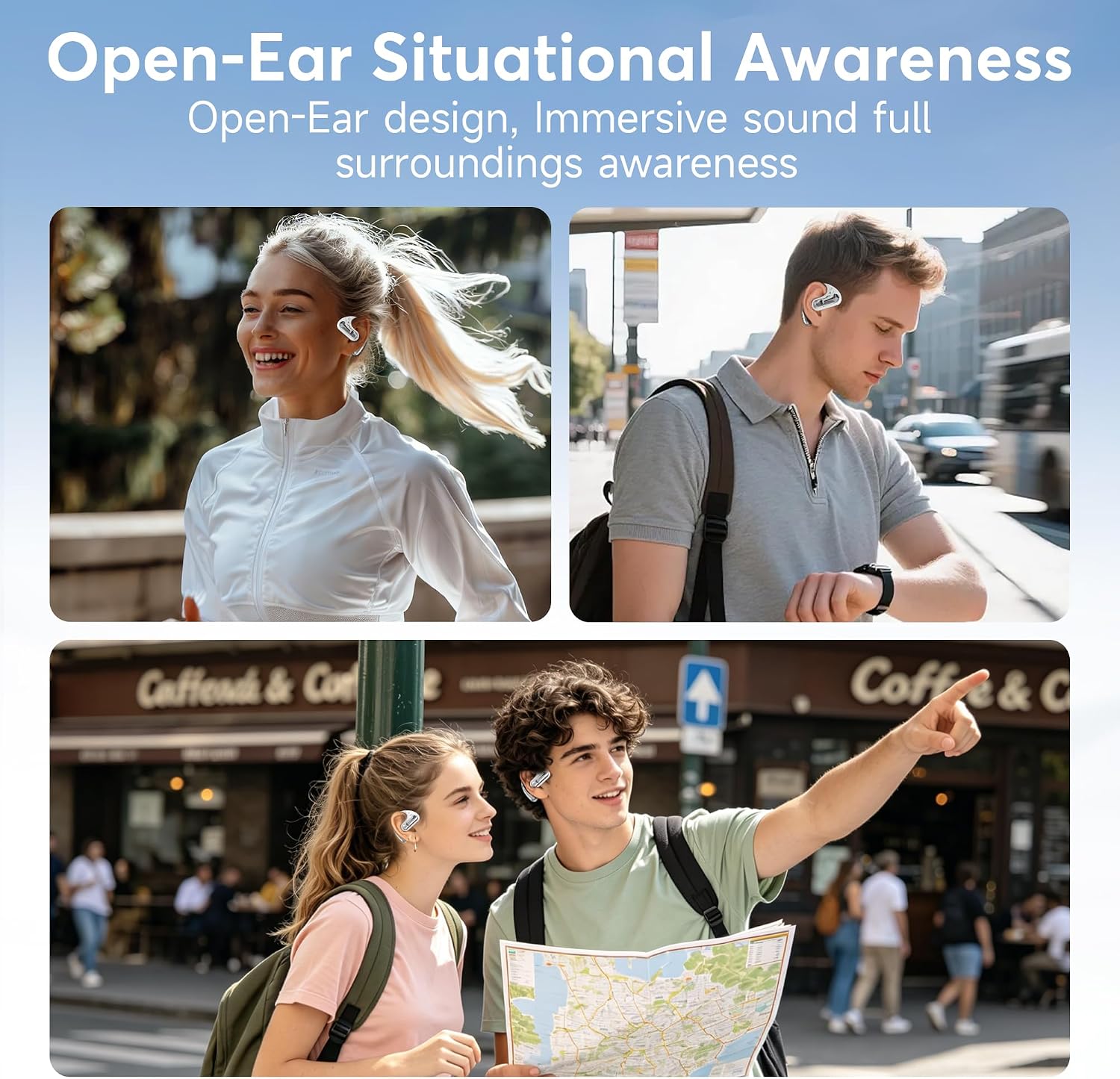 Thumbnail 6 de Open Ear Headphones with Bluetooth 5.4 — 60H Playtime, LED Display Case, IPX7 Waterproof (White)