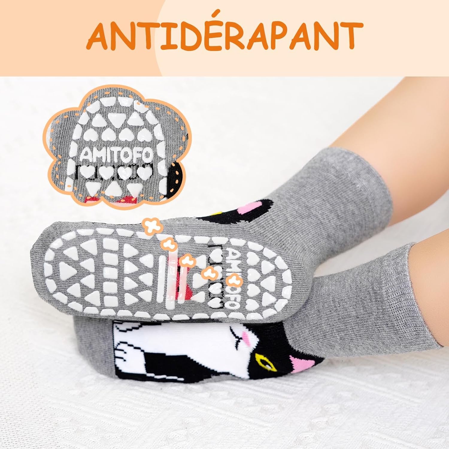 Detalle 2 de PUTUO Chaussettes Antidérapantes Enfant 2–14 ans