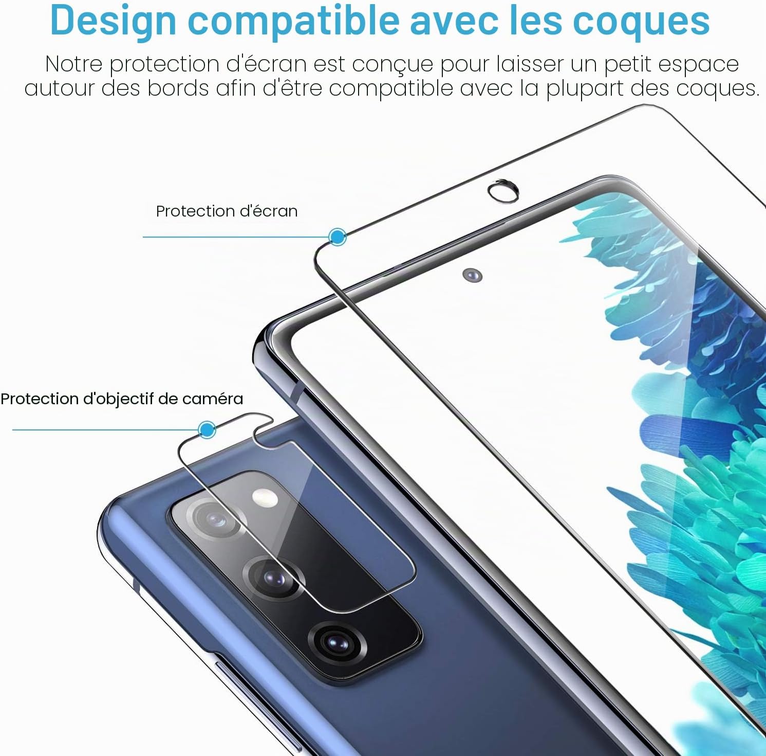 Detalle de LK 3+3 Verre Trempé Compatible Samsung Galaxy S20 FE – 3 protections écran et 3 protecteurs caméra avec cadre d’installation