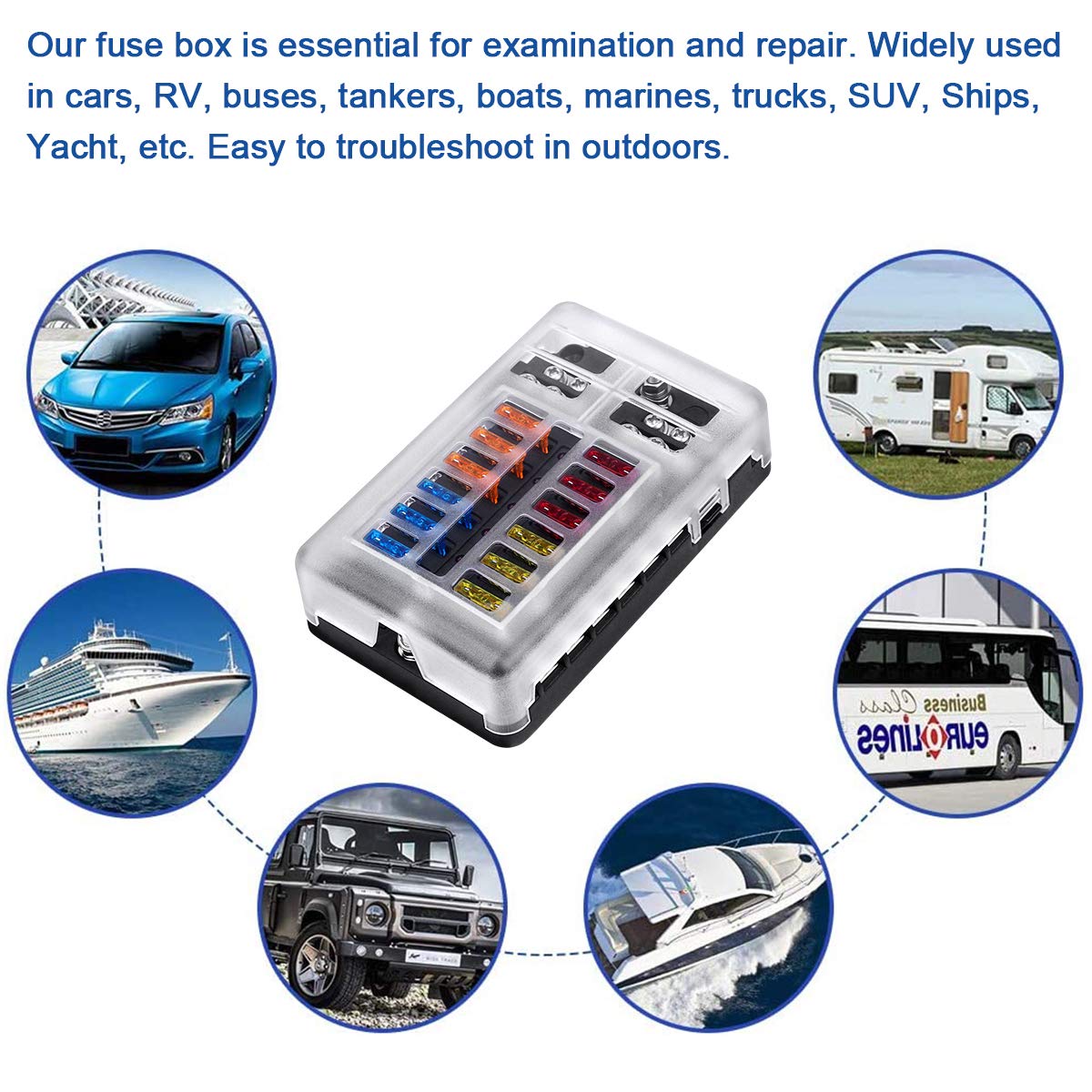 Thumbnail 6 de 12-Fach KFZ-Sicherungshalter KFZ 12V ATO Sicherungskasten mit LED-Anzeige & Schutzabdeckung (inkl. 24 Sicherungen)