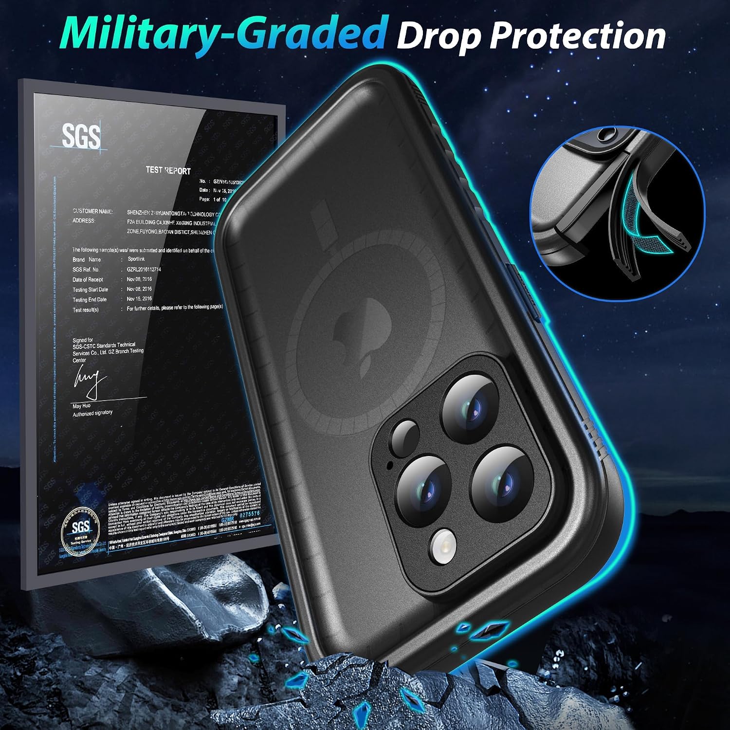 Detalle 2 de SPORTLINK WPC-M-13P-BK Waterproof Case for iPhone 13 Pro, MagSafe-Compatible