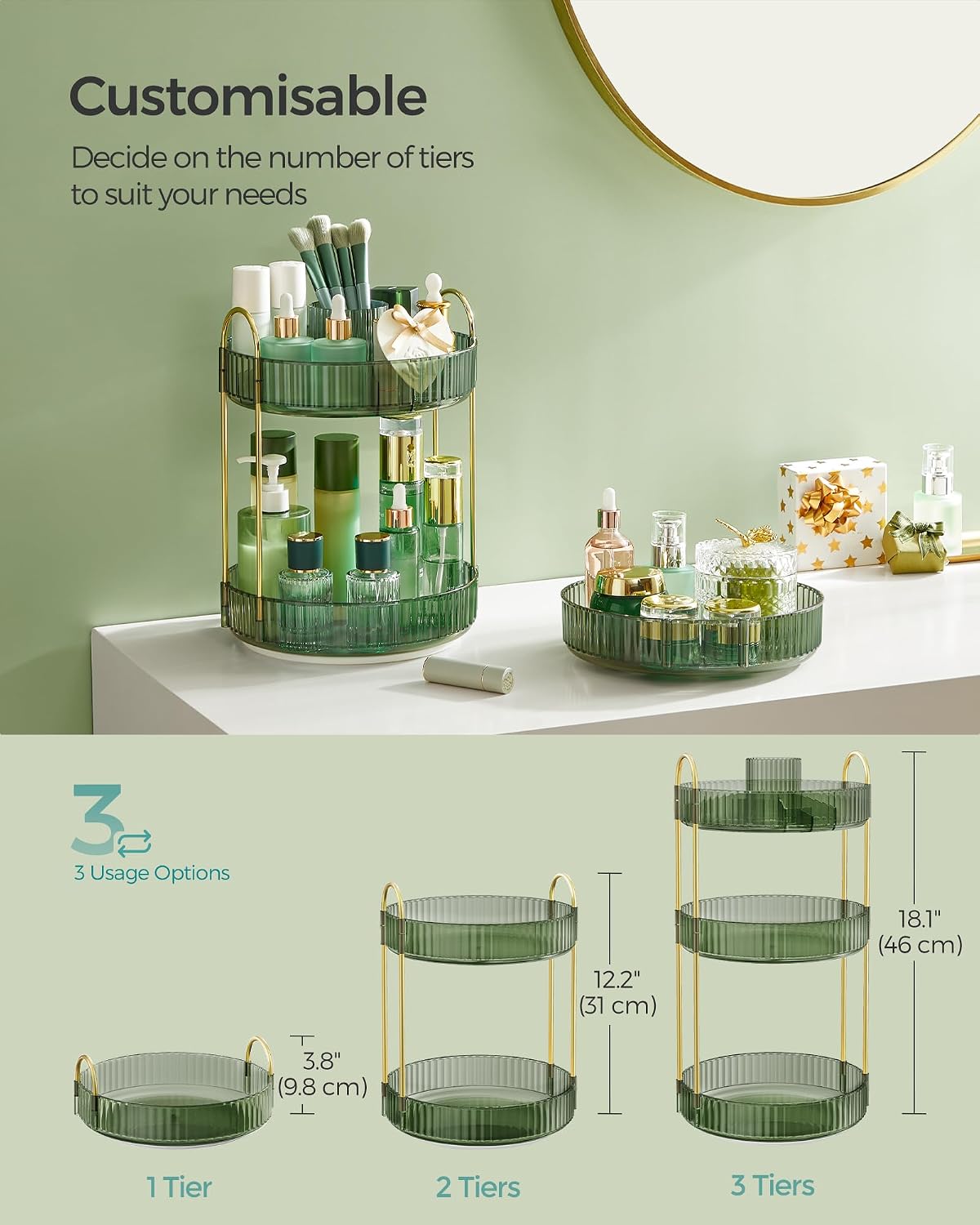 Detalle 2 de SONGMICS Makeup Organiser Rotating 3-Tier