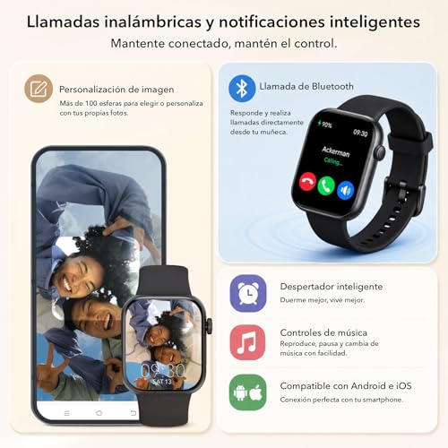 Detalle de AOYBWK Reloj Inteligente Mujer/Hombre 1.85" con Llamadas Bluetooth, 140+ Modos Deportivos y IP68