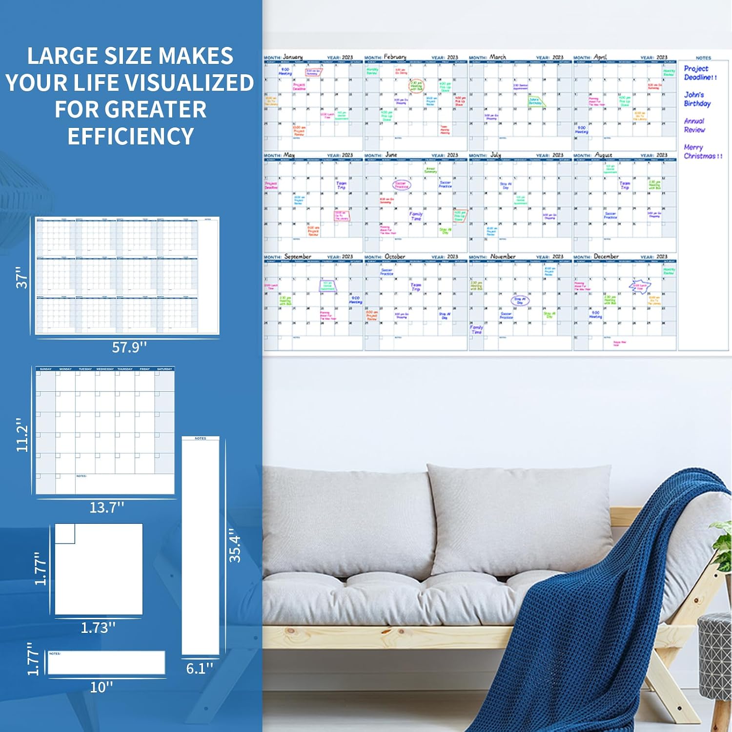 Thumbnail 5 de Large Wall Calendar 147.32 x 94 cm reusable wall planner ๐