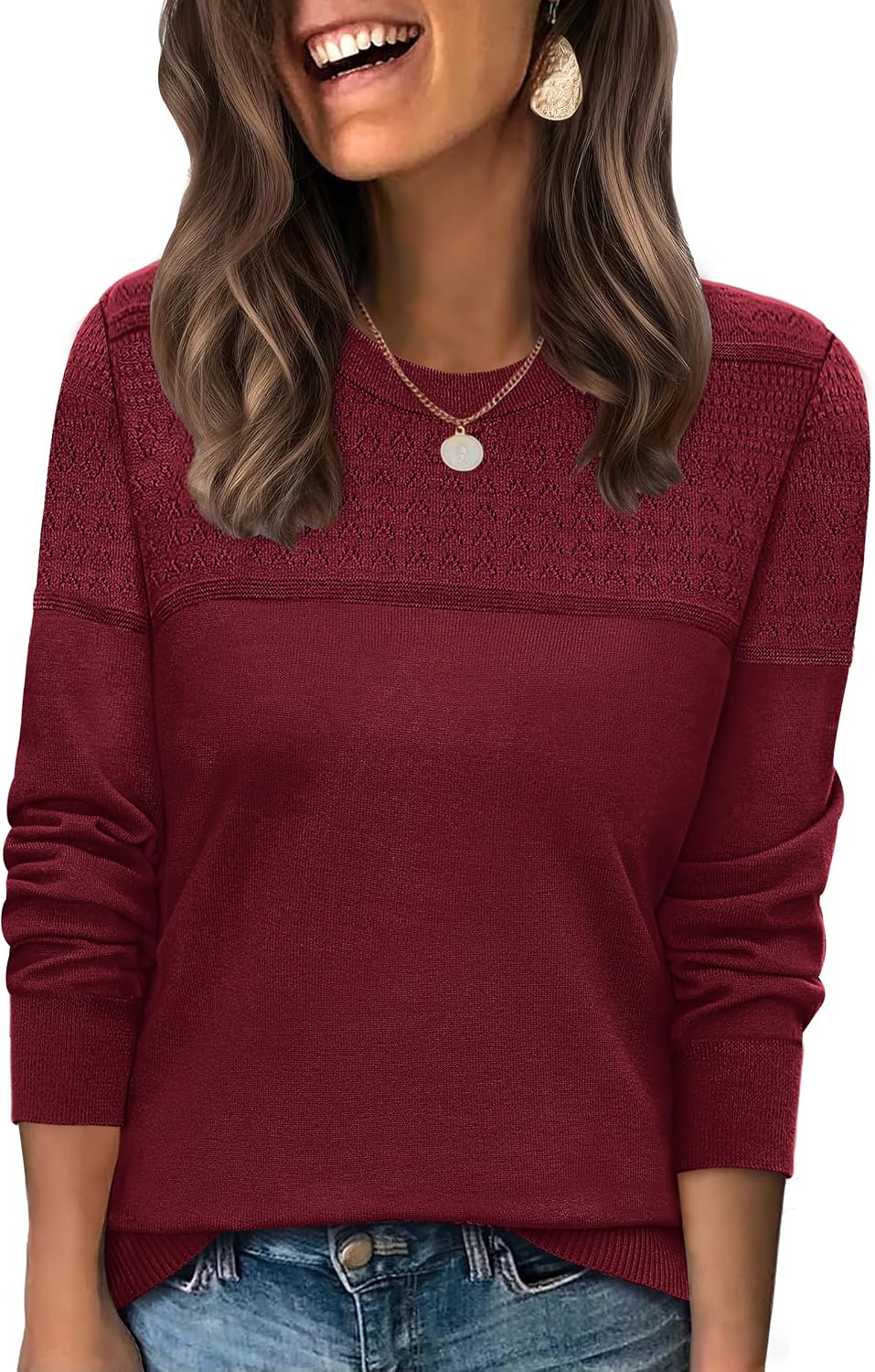 Detalle de WIHOLL Crewneck Crochet Sweater for Women
