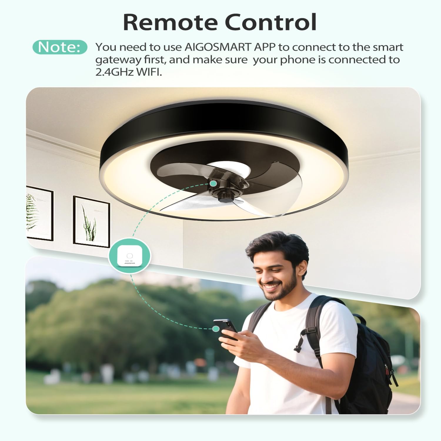Detalle 2 de Aigostar Ventilador de Techo con Luz Inteligente y Control remoto
