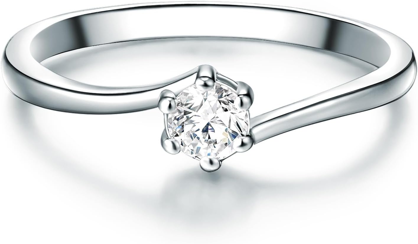 Detalle de Trilani Solitario da Donna in Argento Sterling 925: eleganza senza tempo con pietra zirconi e rifiniture in rodio