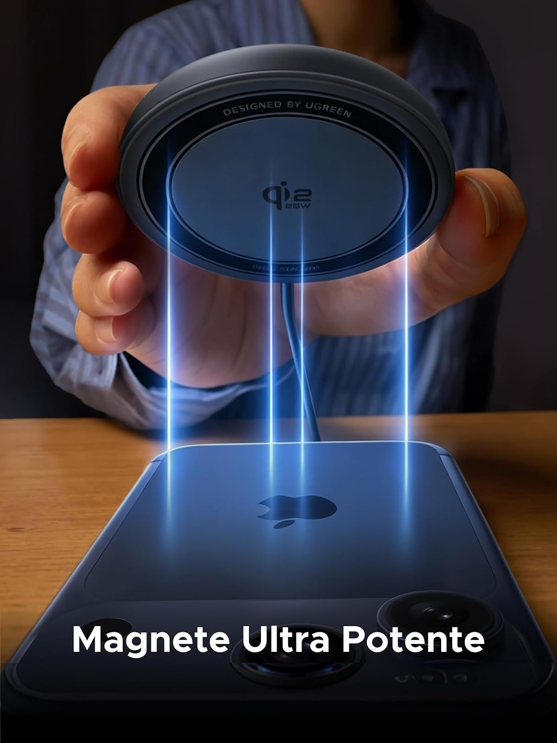 Detalle de UGREEN Zapix Qi2 25W Certificato Caricatore Wireless MagSafe per iPhone 17–12 e AirPods
