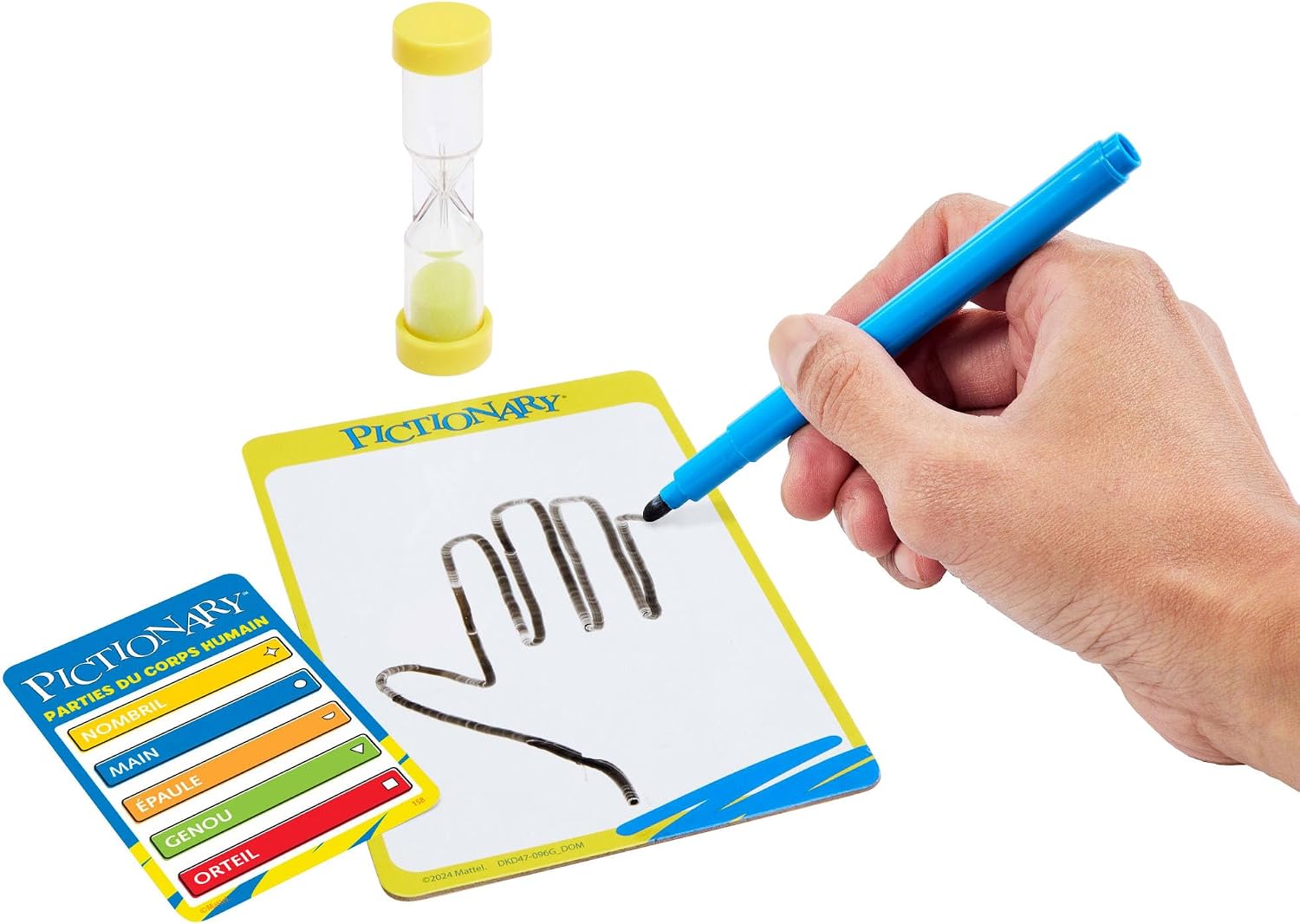 Detalle 2 de Mattel Games Pictionary – Jeu de société familial Multiniveau, 2 équipes, feutres et ardoises inclus