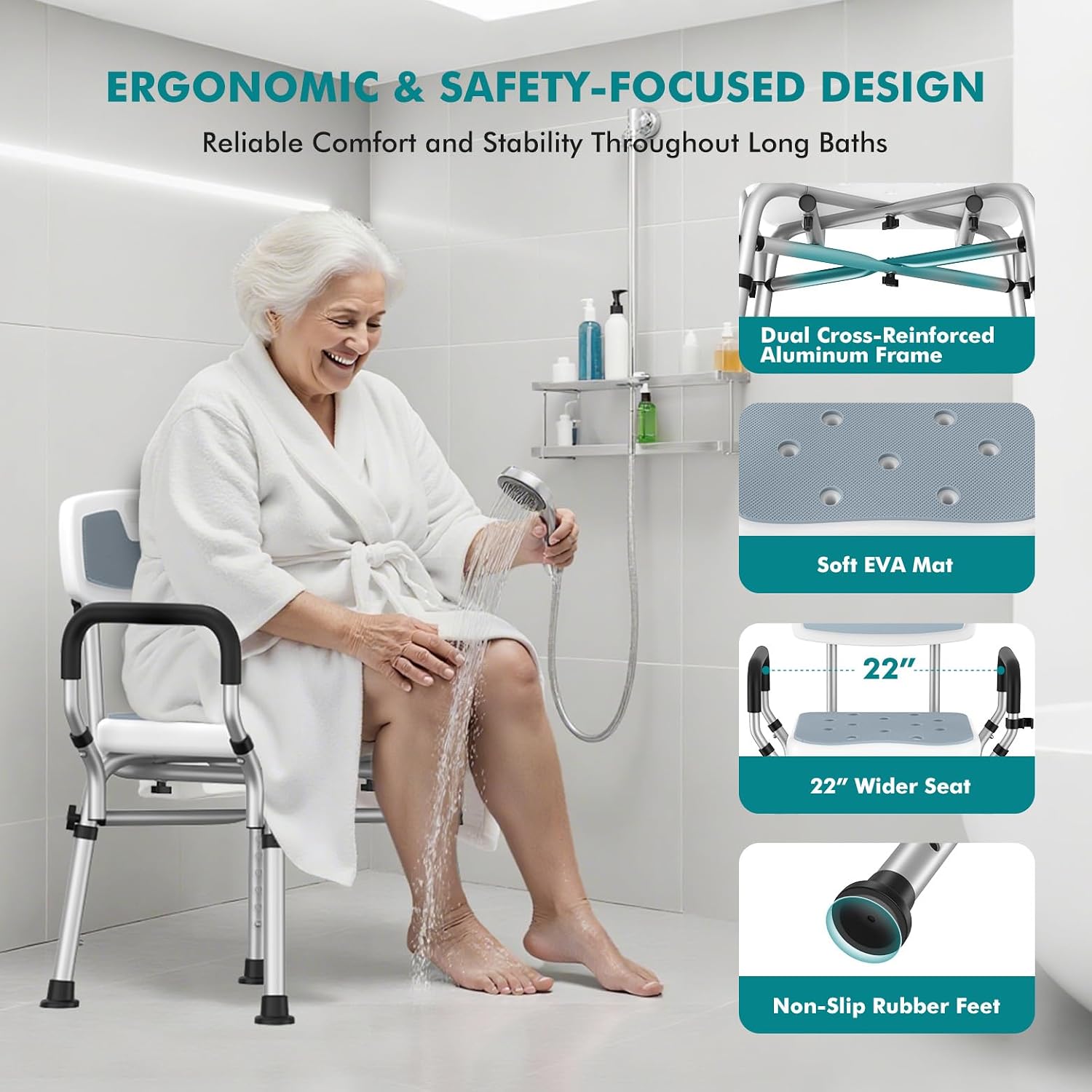 Detalle de VFAUOSIT Shower Chair 550 lb Capacity