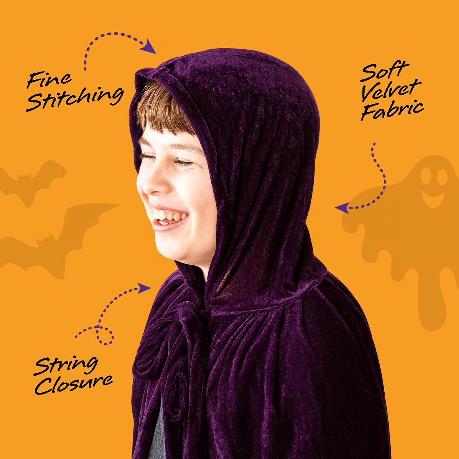 Detalle de ArtCreativity Kids’ Velvet Hooded Cloak with String Closure, Medieval Costume Accessory