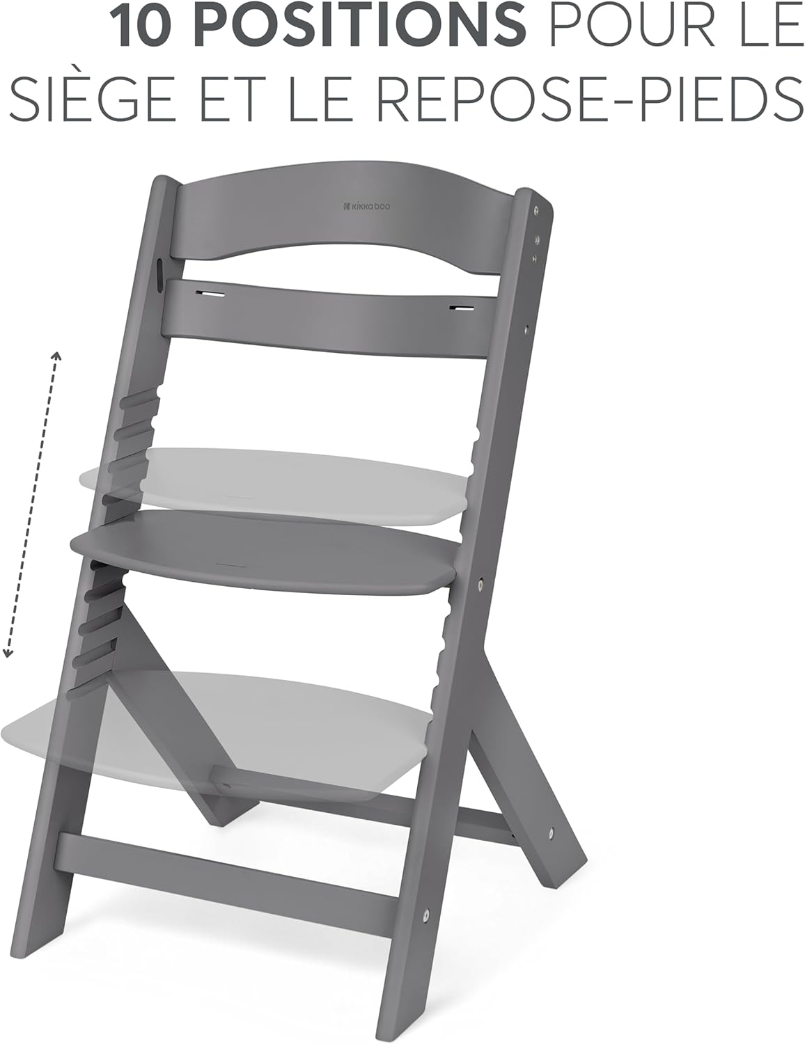 Detalle 2 de KikkaBoo Chaise Haute Bébé Évolutive Nordy en Bois de Hêtre – jusqu’à 35 kg, plateau amovible, gris foncé
