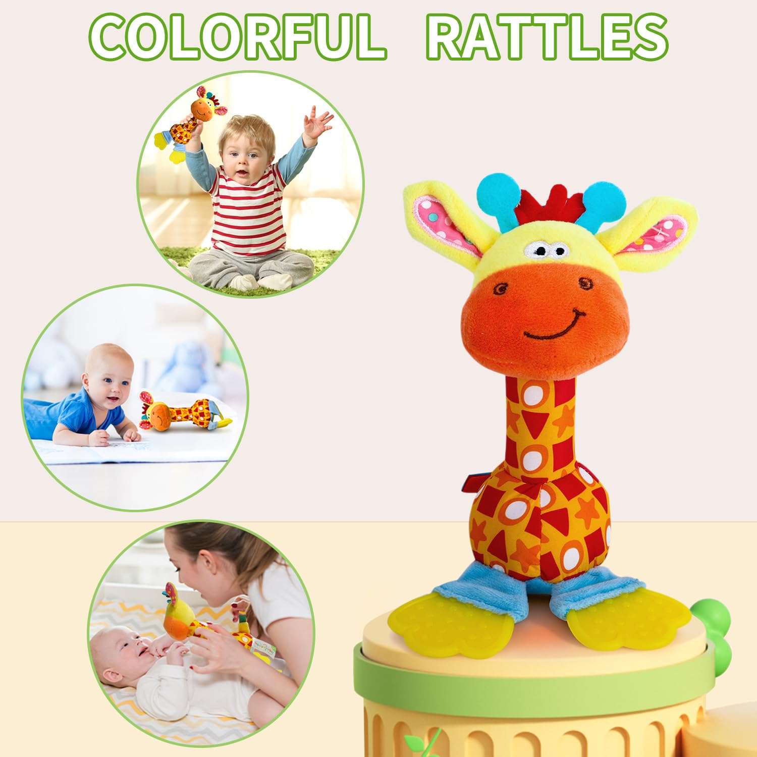 Detalle 2 de HUADADA Colorful Giraffe Baby Rattle with Plush Grip, Chime and Teether