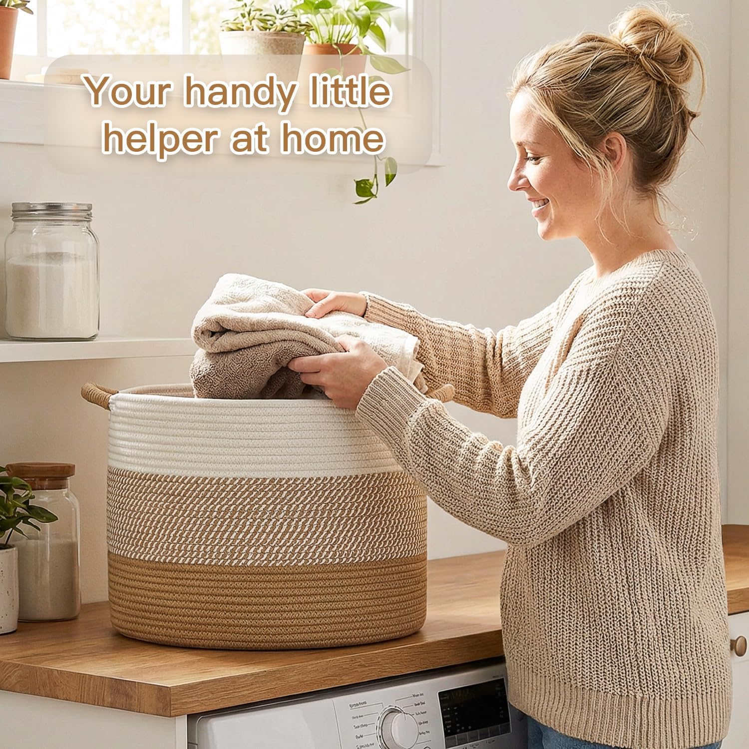 Detalle 2 de Artfeel 70L Cotton Rope Basket, Brown Woven Storage for Blankets and Toys