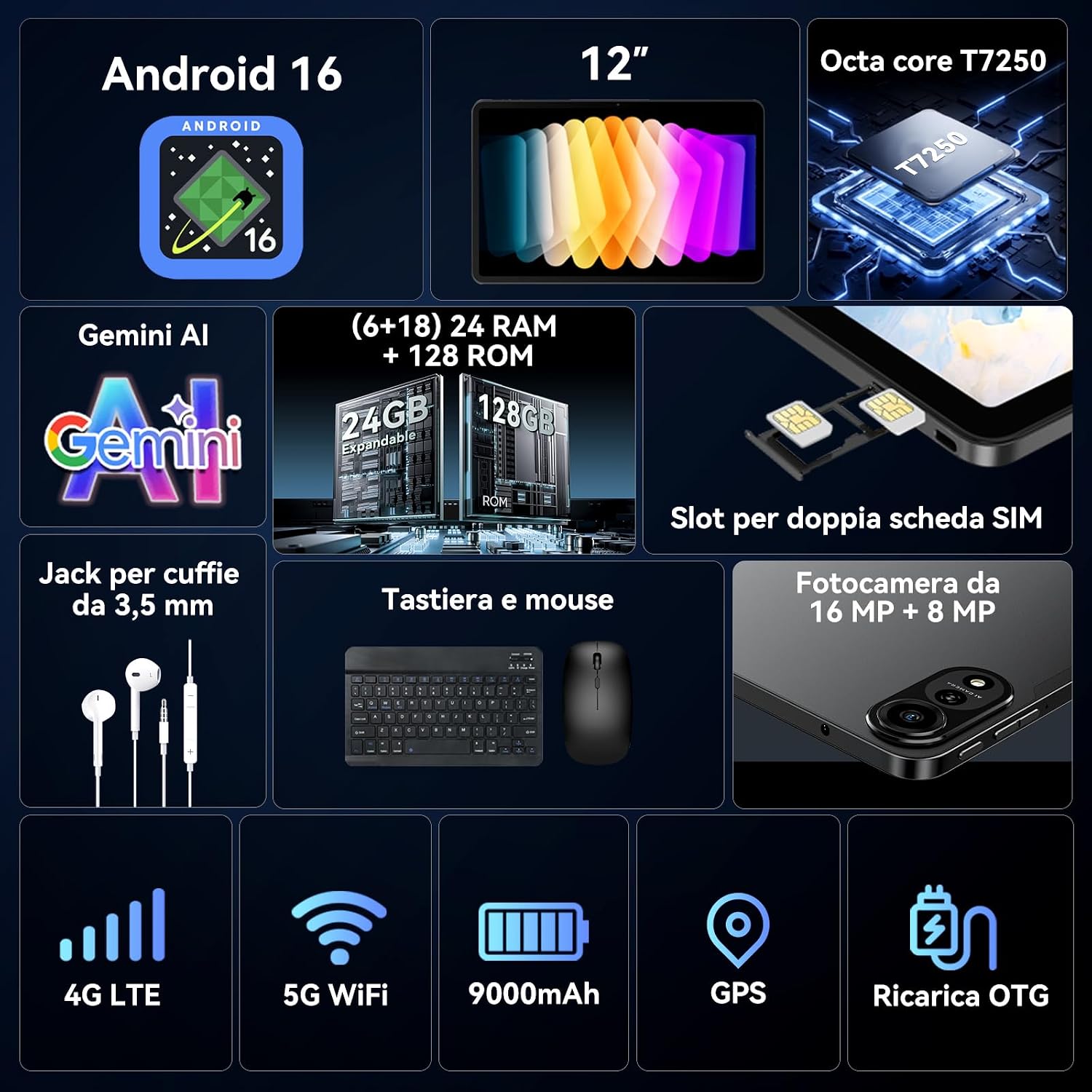 Thumbnail 2 de 2026 Tablet Android 16 con Gemini AI, 12", Tastiera e Penna: potenza portatile completa