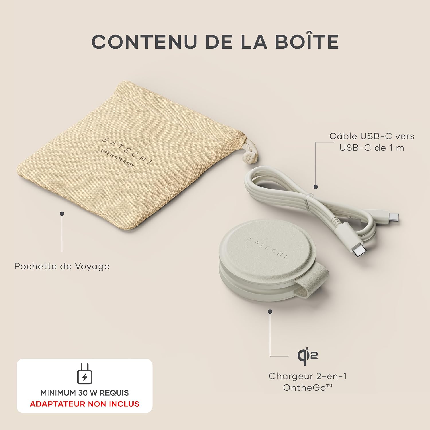 Thumbnail 6 de Satechi OntheGo™ Chargeur Induction 2 en 1 Qi2 pliable (Beige) – iPhone & Apple Watch