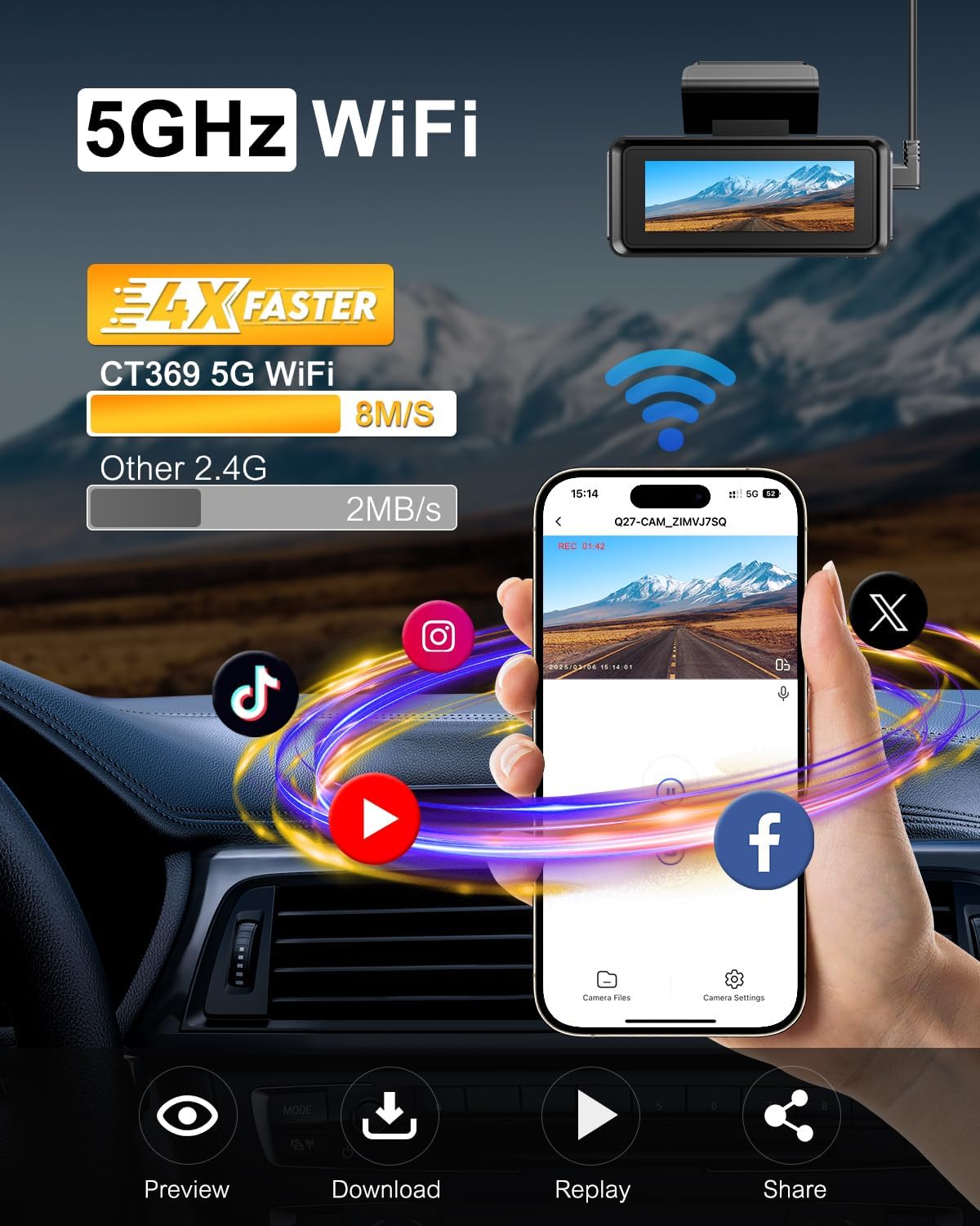 Thumbnail 1 de 4K Dash Cam Front 2160P 170° Wide Angle