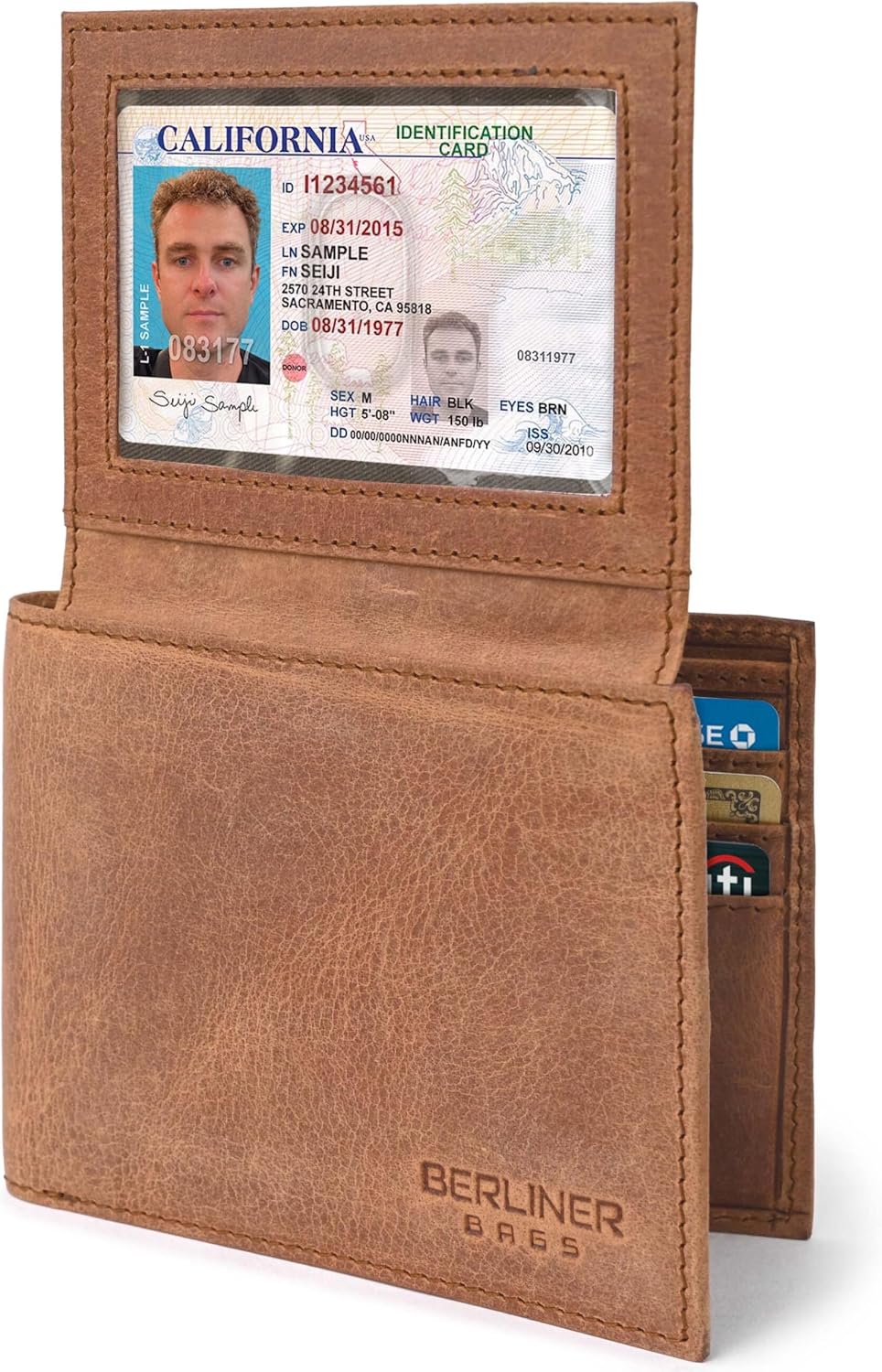 Berliner Bags Peter Portefeuille Homme en Cuir Véritable – 8 Emplacements, 2 Fenêtres ID et Coffret Cadeau