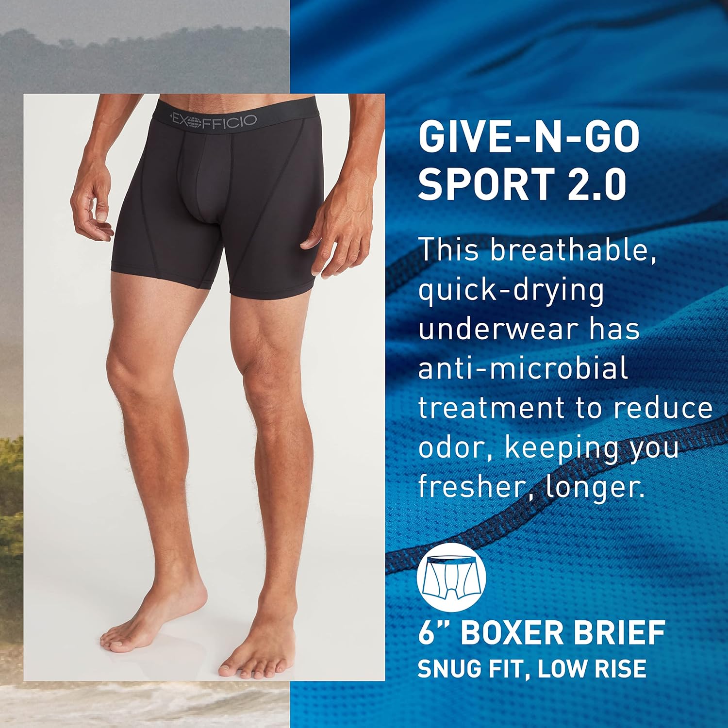Detalle de ExOfficio Give-N-Go Sport 2.0 Boxer Briefs 6-Inch for Men