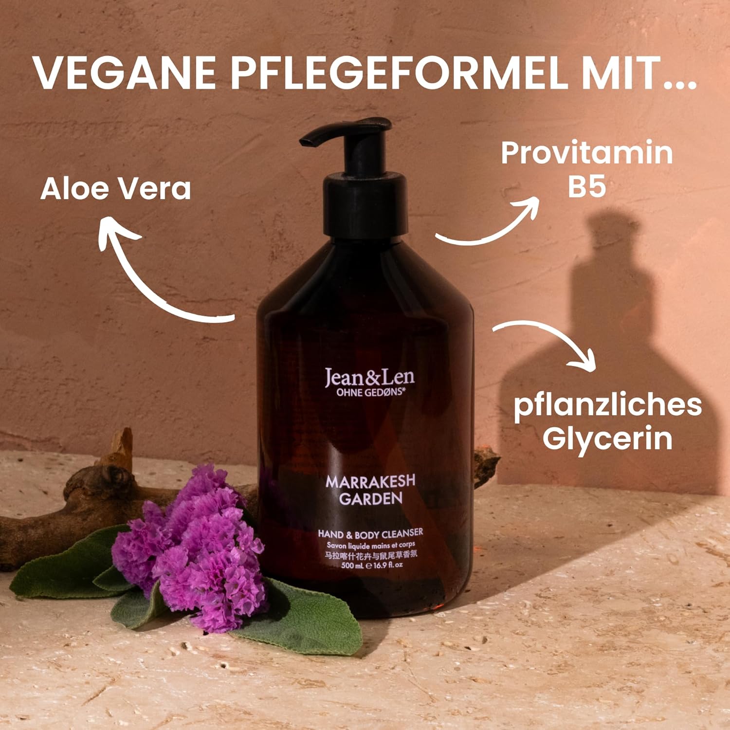 Detalle de Jean & Len Hand & Body Cleanser Marrakech Garden – 500 ml, vegane Körper- und Handseife mit feinem Duft