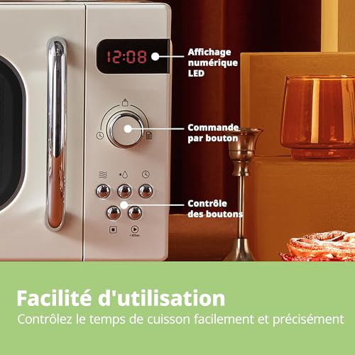 Detalle de COMFEE' Micro-ondes rétro CMSRO 20L – 800 W, 8 menus prédéfinis, Crème d'abricot