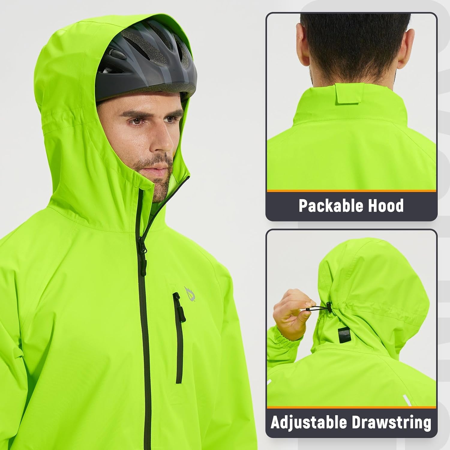 Detalle de baleaf Herren Regenjacke – Wasserdichte Fahrradjacke mit Kapuze, atmungsaktiv 10000 mm
