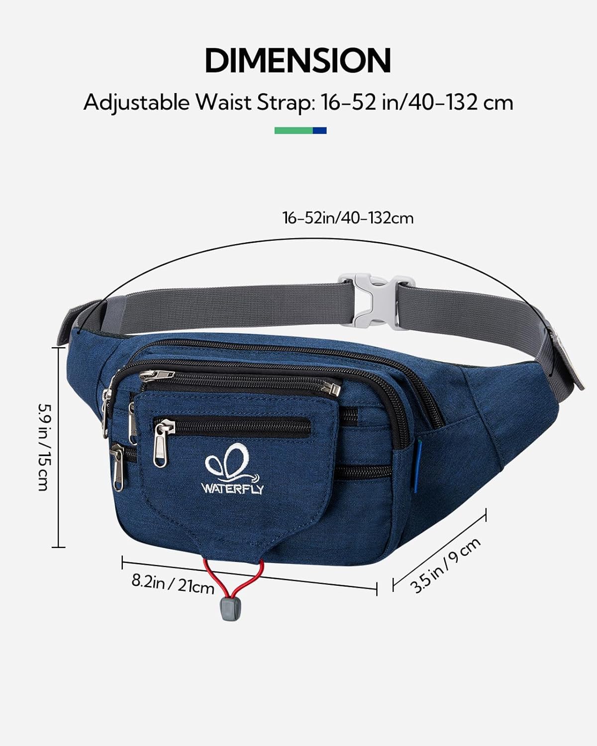 Thumbnail 1 de Waterfly Bum Bag/Fanny Pack with 5 Zipped Compartments (Large) for Running, Hiking & Everyday Carry