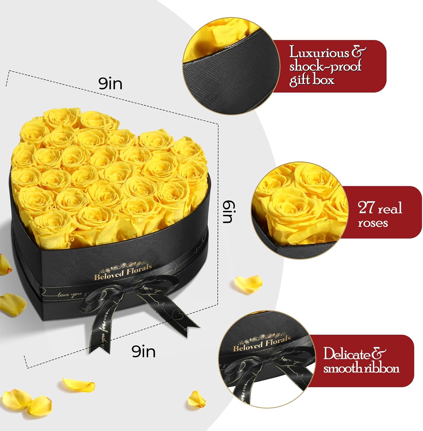 Detalle de Auoasl 16 Preserved Flowers Rose Gift Box – Everlasting Yellow Rose for Birthdays, Mother’s Day, Valentines, and More