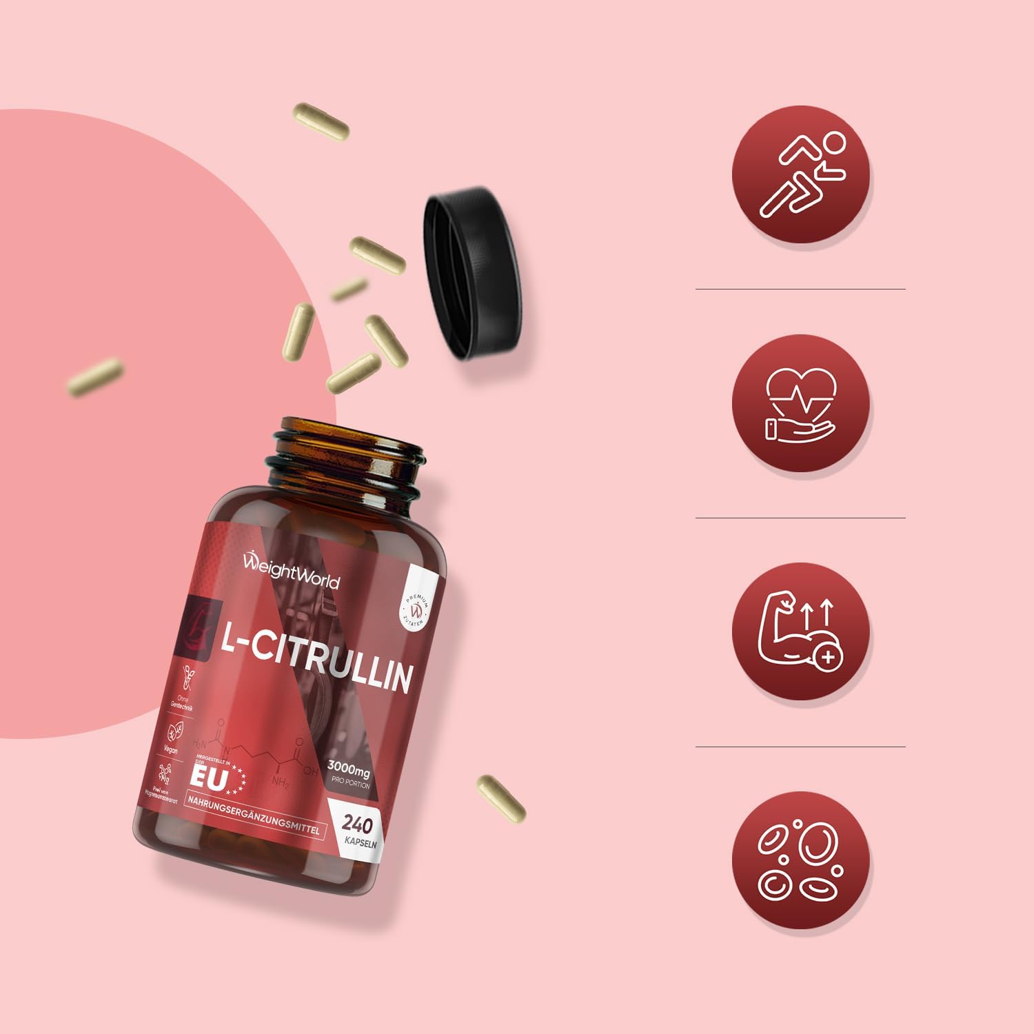 Thumbnail 6 de L-Citrullin 3000 mg pro Portion – vegane Citrulline Kapseln (240 Stück) von WeightWorld
