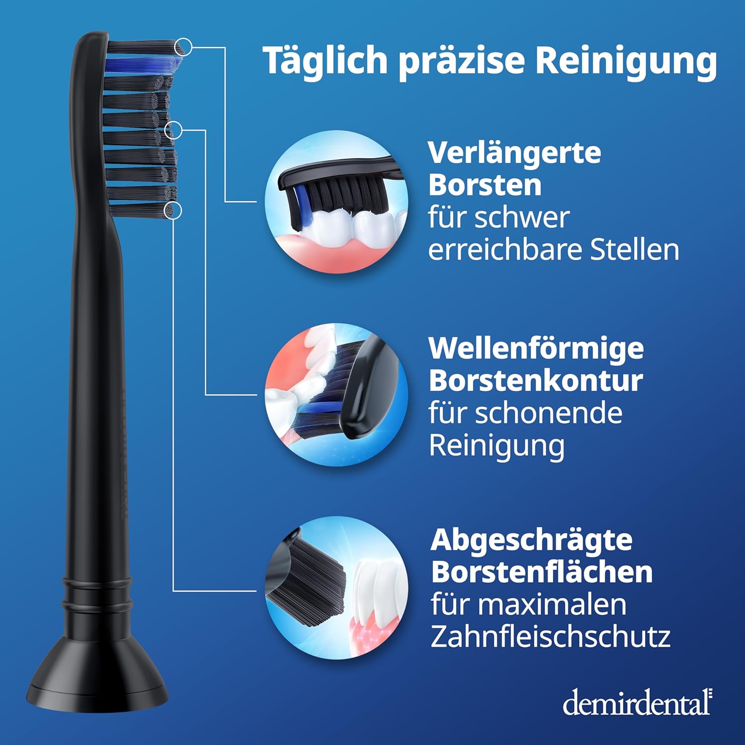 Thumbnail 2 de demirdental Aktivkohle Ersatzbürsten für Philips Sonicare – Medium, schwarz, 8er Set (entspricht HX9058MB)