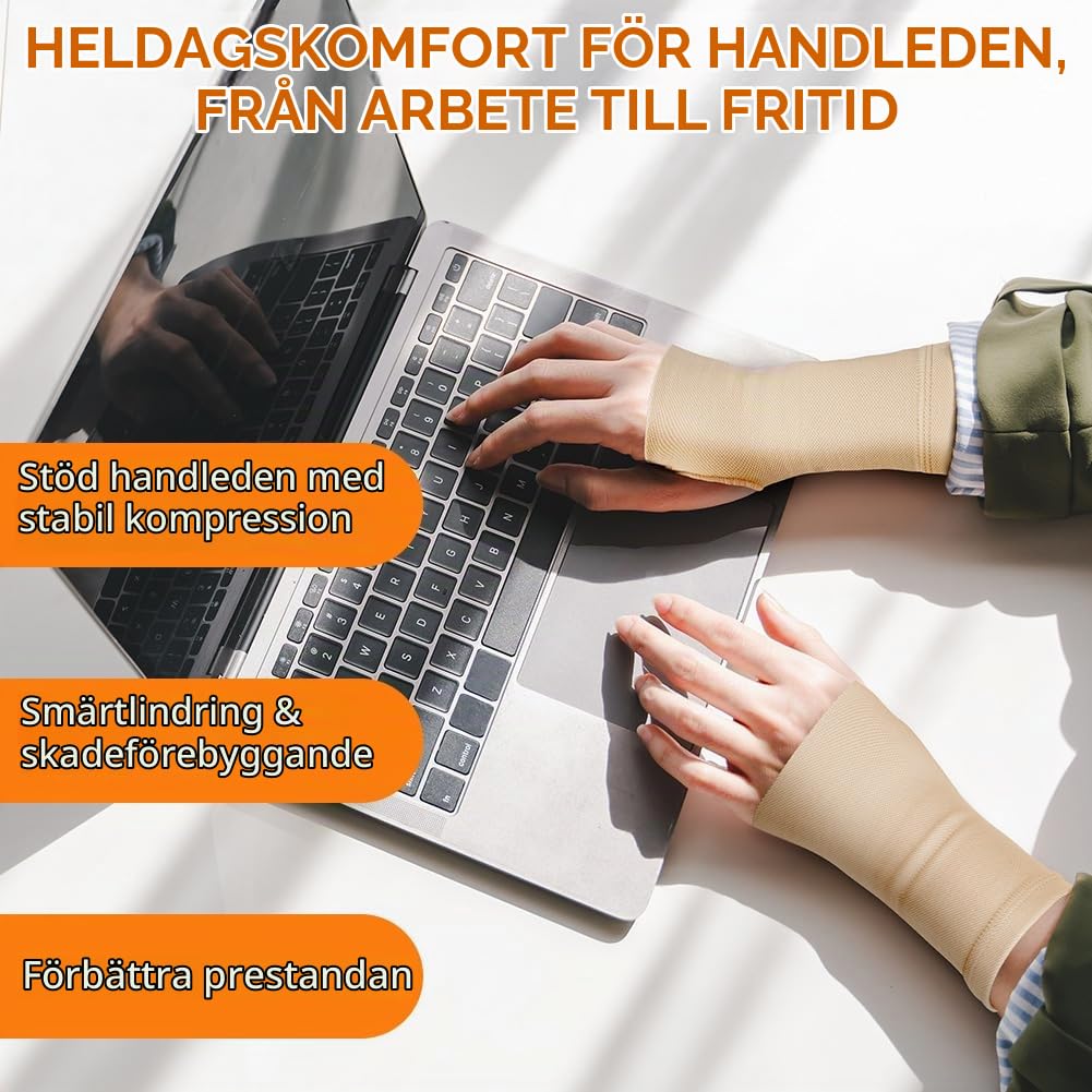 Detalle de OFFCUP elastiskt handledsstöd M i hudton, fingerlös kompression