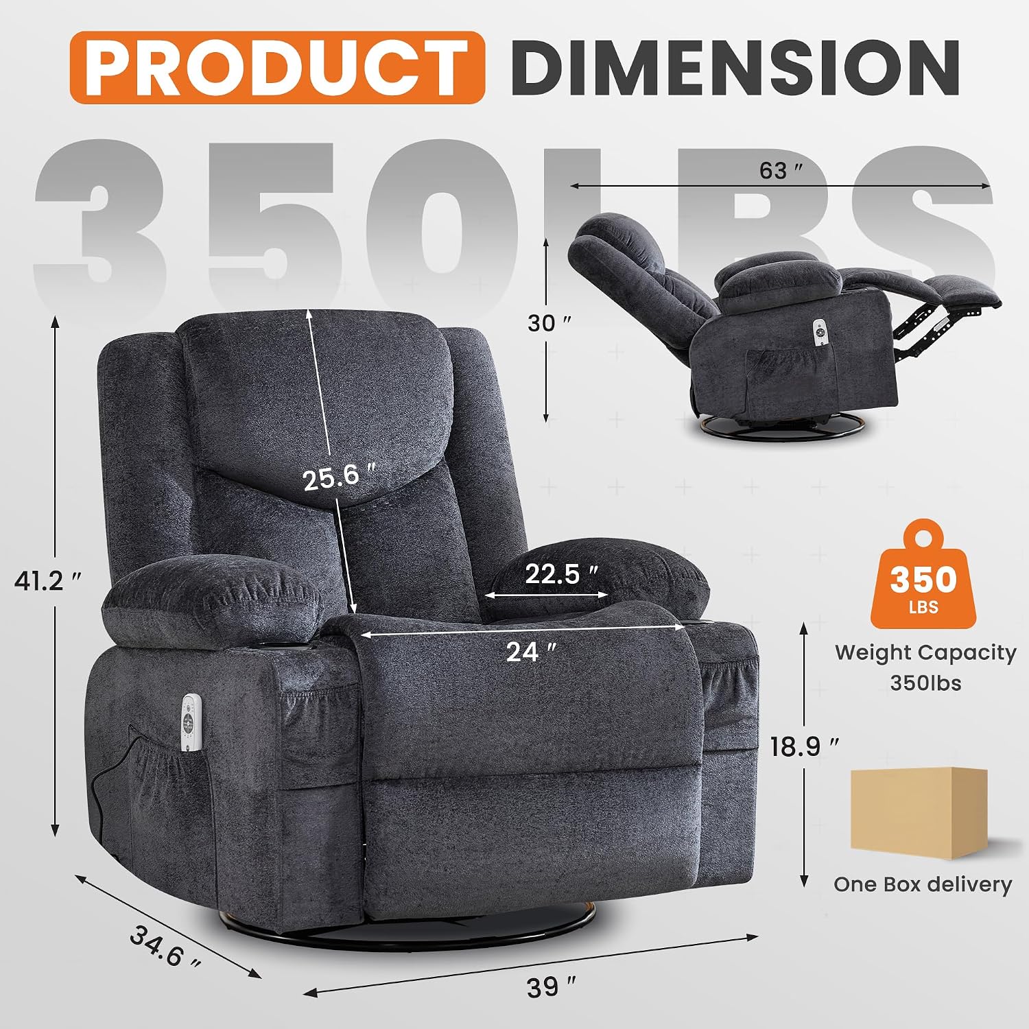 Detalle 2 de BOSMILLER Swivel Recliner Chair with 350 lb Capacity