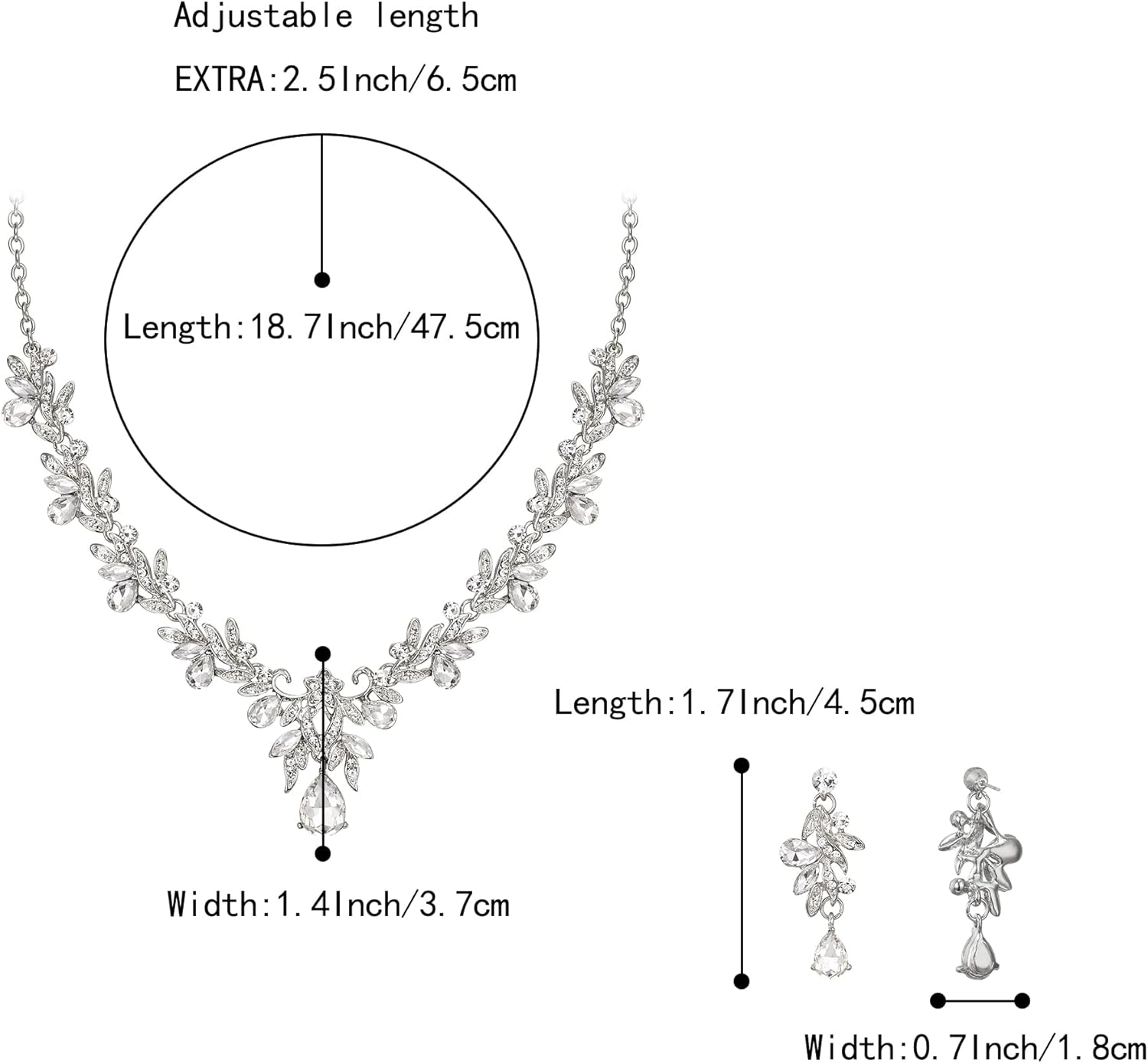 Thumbnail 3 de Parure bijoux de mariage Clearine : collier + boucles d’oreilles cristal feuille fleurs